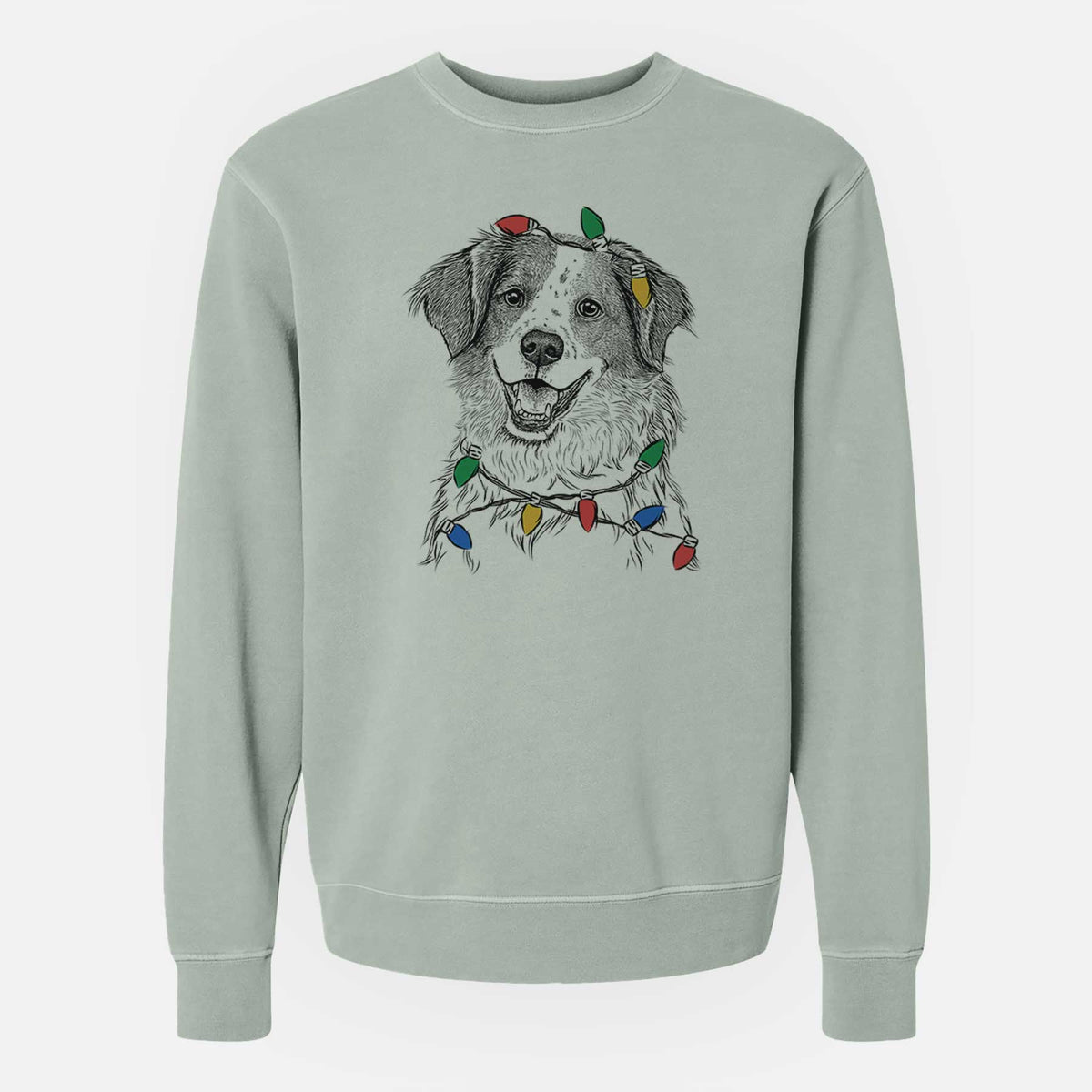 Christmas Lights Sophie the Brittany Beagle Mix - Unisex Pigment Dyed Crew Sweatshirt