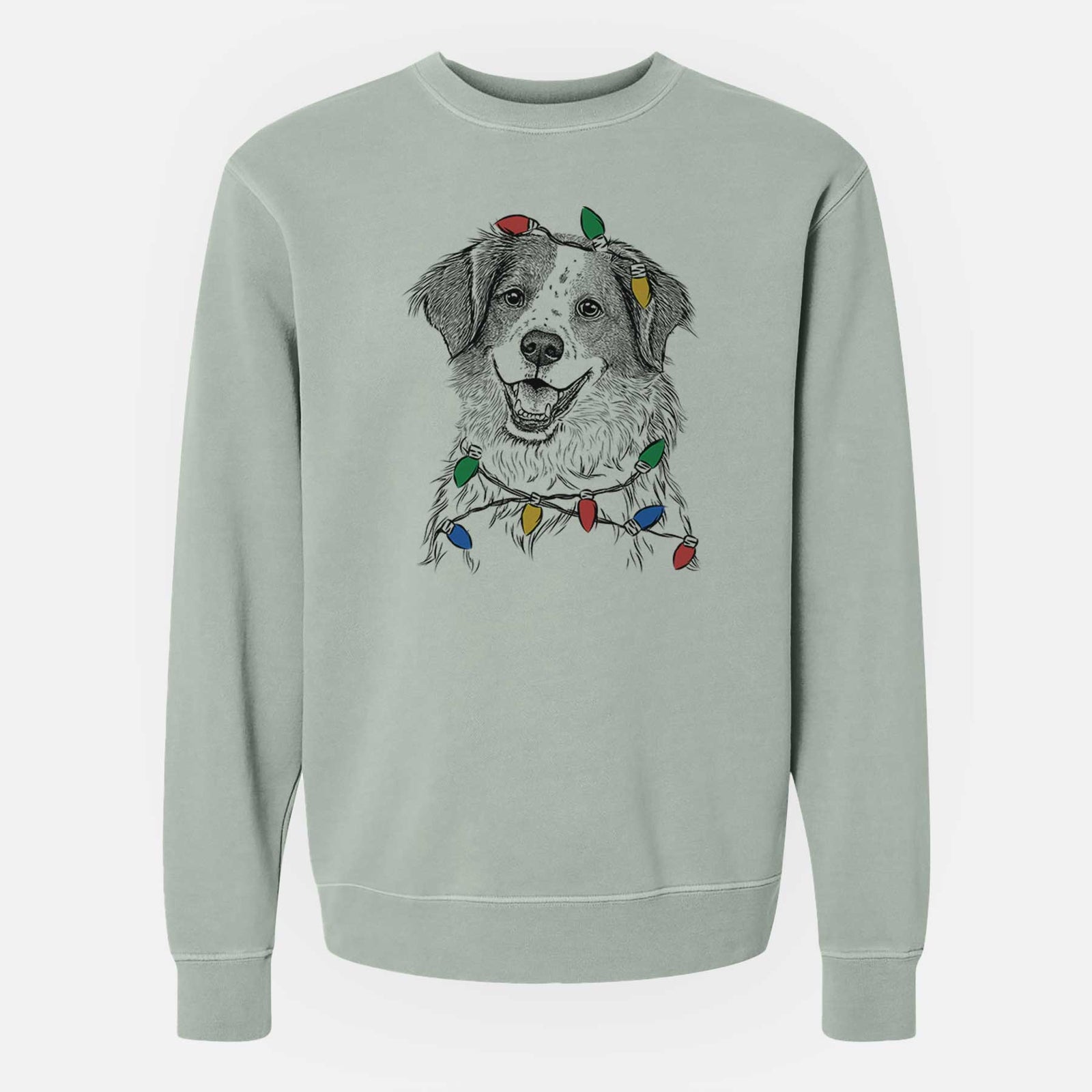 Christmas Lights Sophie the Brittany Beagle Mix - Unisex Pigment Dyed Crew Sweatshirt