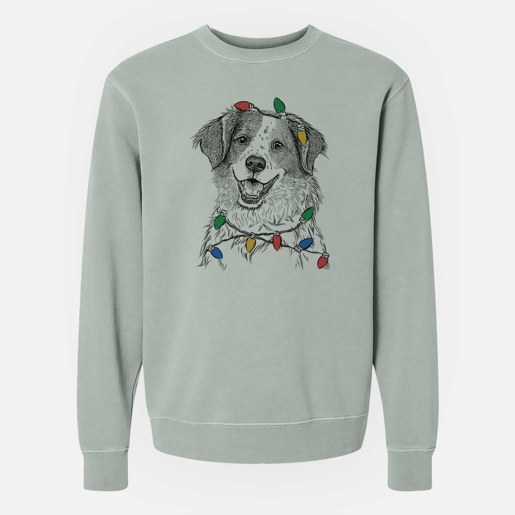 Christmas Lights Sophie the Brittany Beagle Mix - Unisex Pigment Dyed Crew Sweatshirt