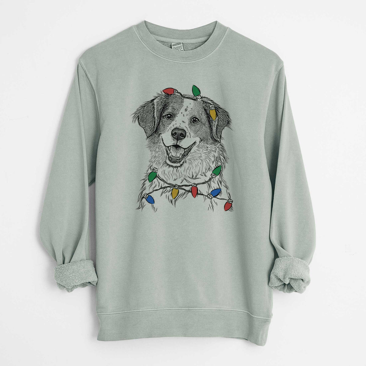 Christmas Lights Sophie the Brittany Beagle Mix - Unisex Pigment Dyed Crew Sweatshirt
