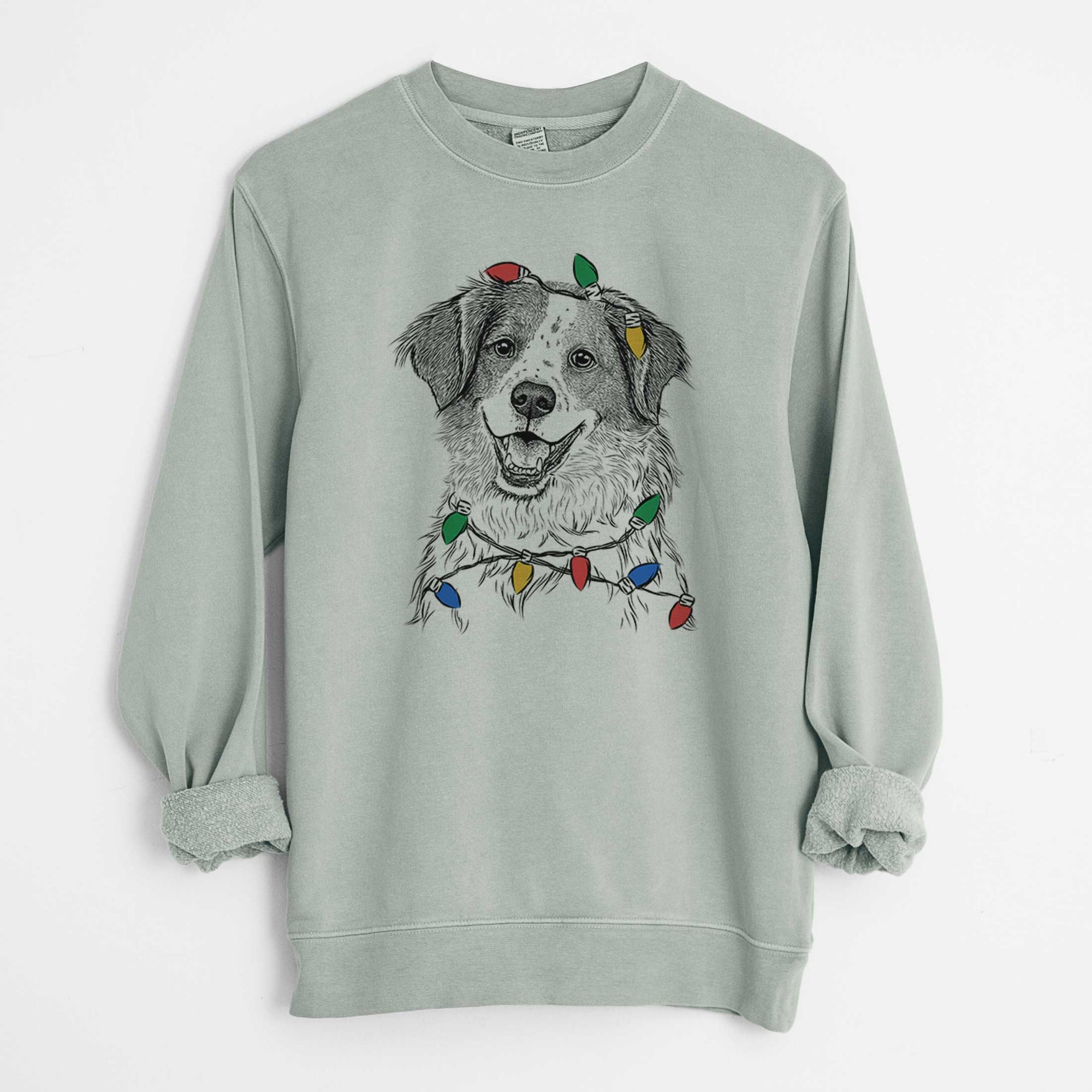 Christmas Lights Sophie the Brittany Beagle Mix - Unisex Pigment Dyed Crew Sweatshirt