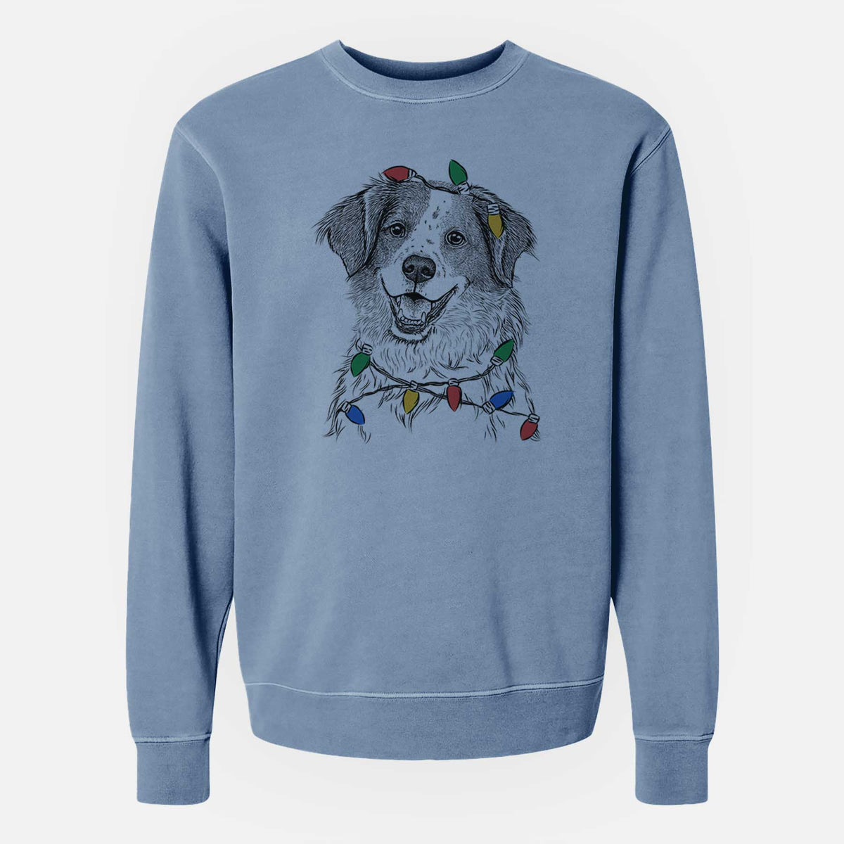 Christmas Lights Sophie the Brittany Beagle Mix - Unisex Pigment Dyed Crew Sweatshirt