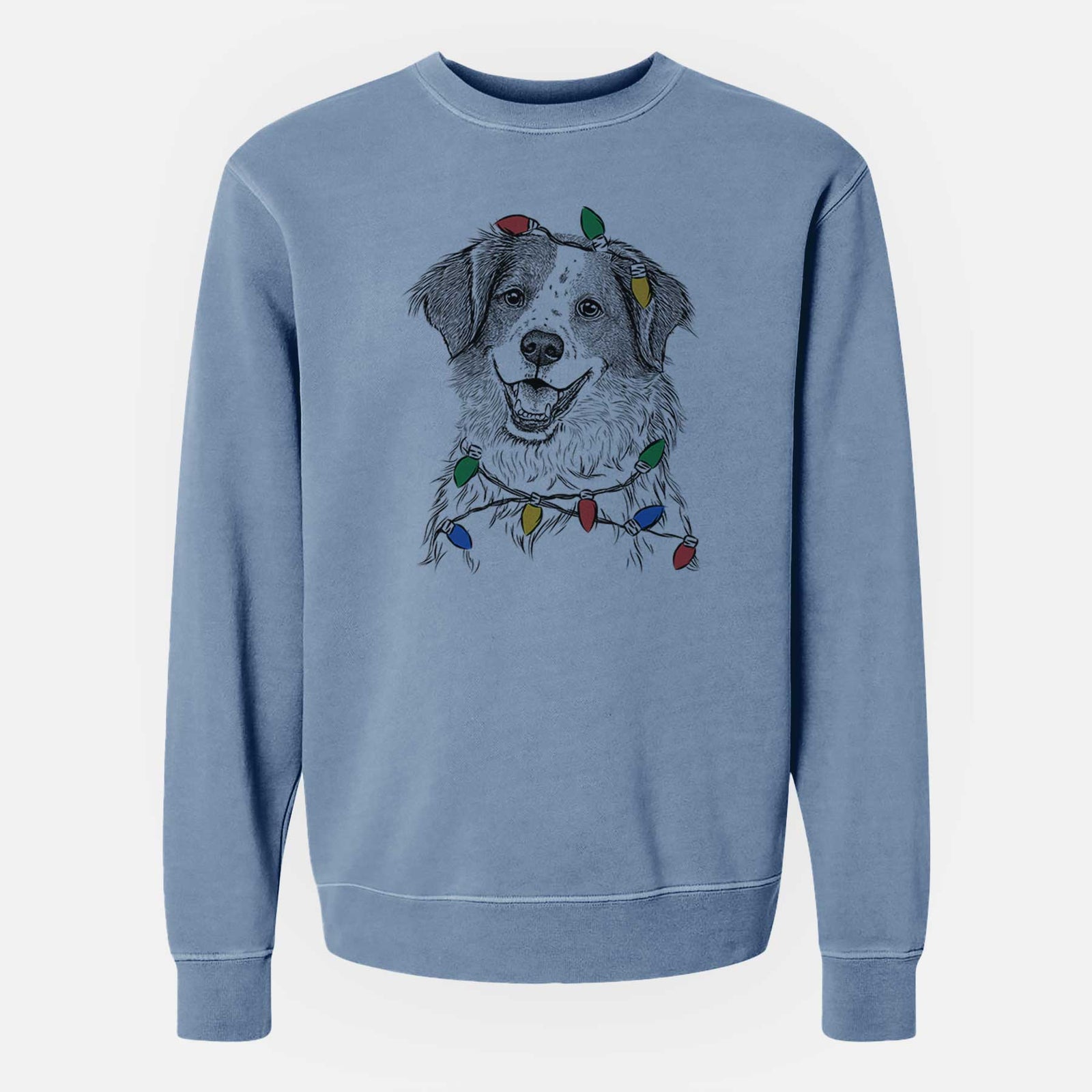 Christmas Lights Sophie the Brittany Beagle Mix - Unisex Pigment Dyed Crew Sweatshirt