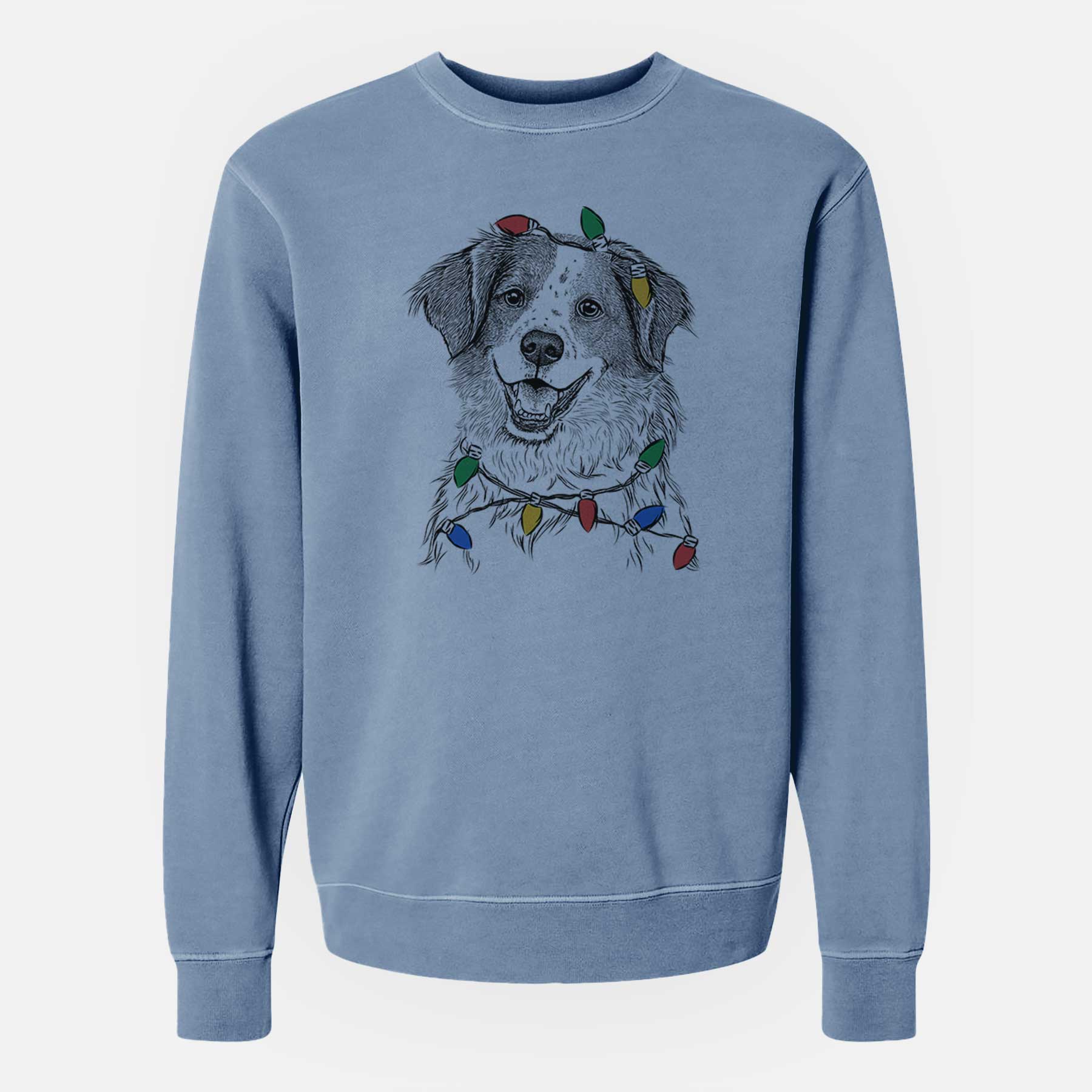 Christmas Lights Sophie the Brittany Beagle Mix - Unisex Pigment Dyed Crew Sweatshirt
