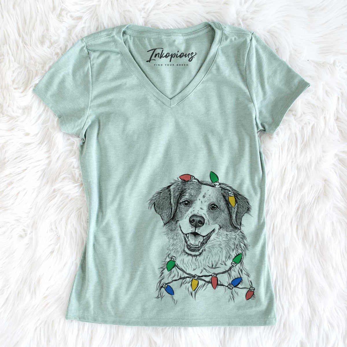 Christmas Lights Sophie the Brittany Beagle Mix - Women&#39;s V-neck Shirt