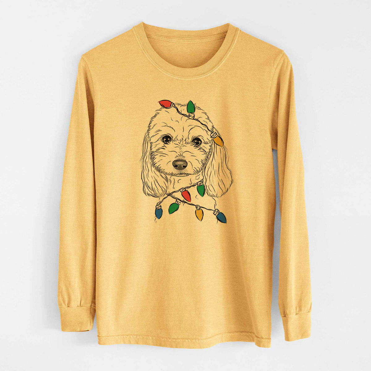 Christmas Lights Sophie the Coton de Tulear - Heavyweight 100% Cotton Long Sleeve
