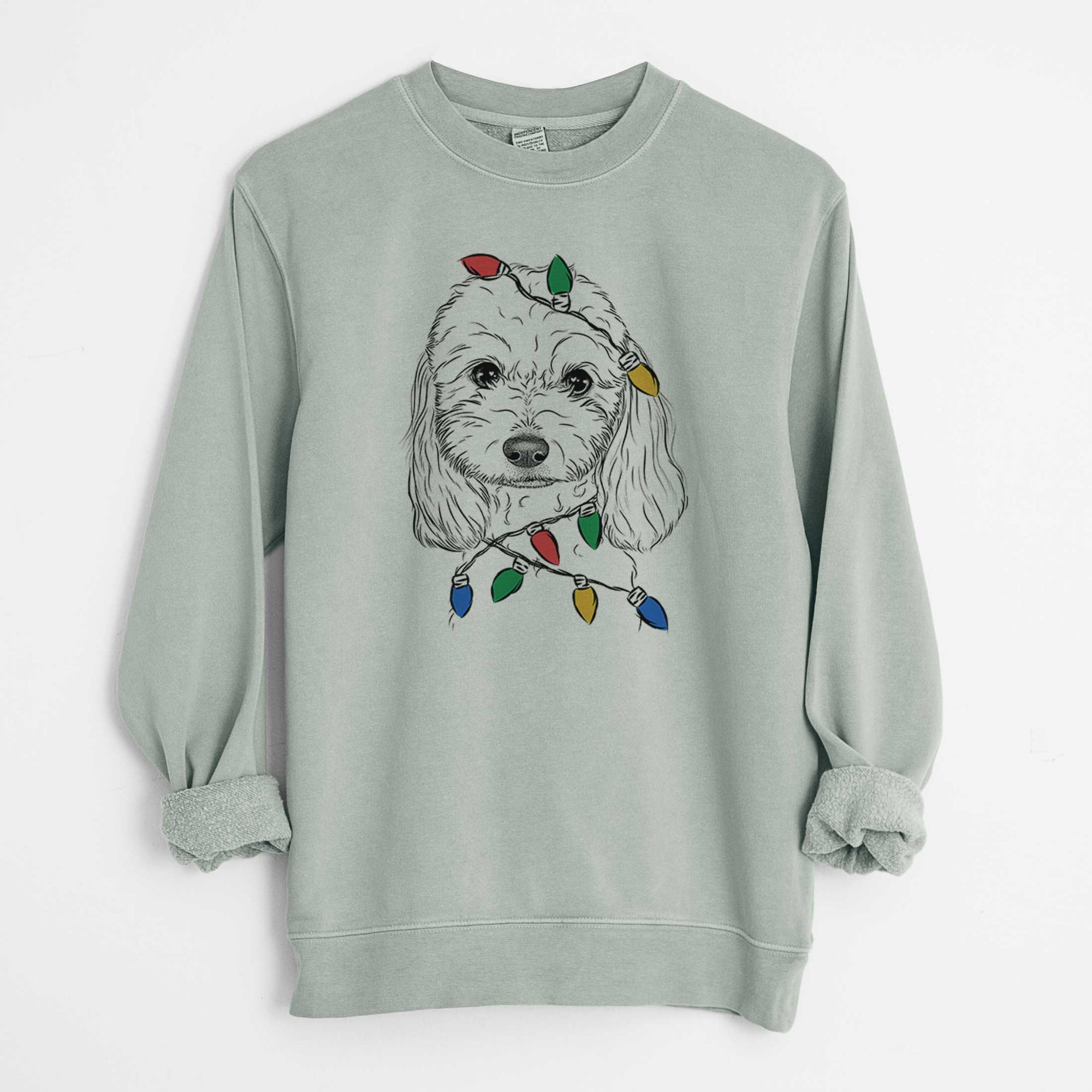 Christmas Lights Sophie the Coton de Tulear - Unisex Pigment Dyed Crew Sweatshirt