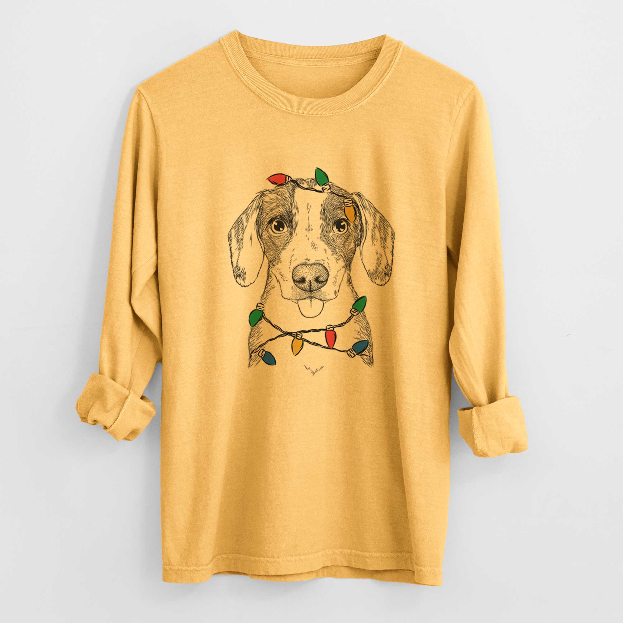 Christmas Lights SophiePea the Mixed Breed - Heavyweight 100% Cotton Long Sleeve