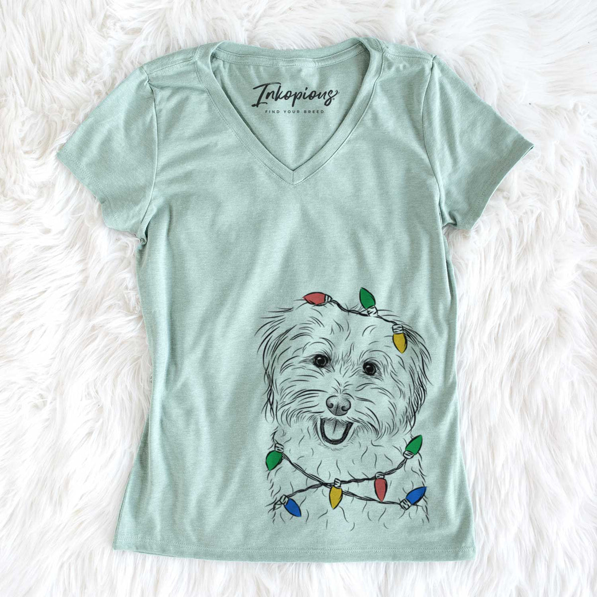 Christmas Lights Sophie Quinn the Havanese - Women&#39;s V-neck Shirt