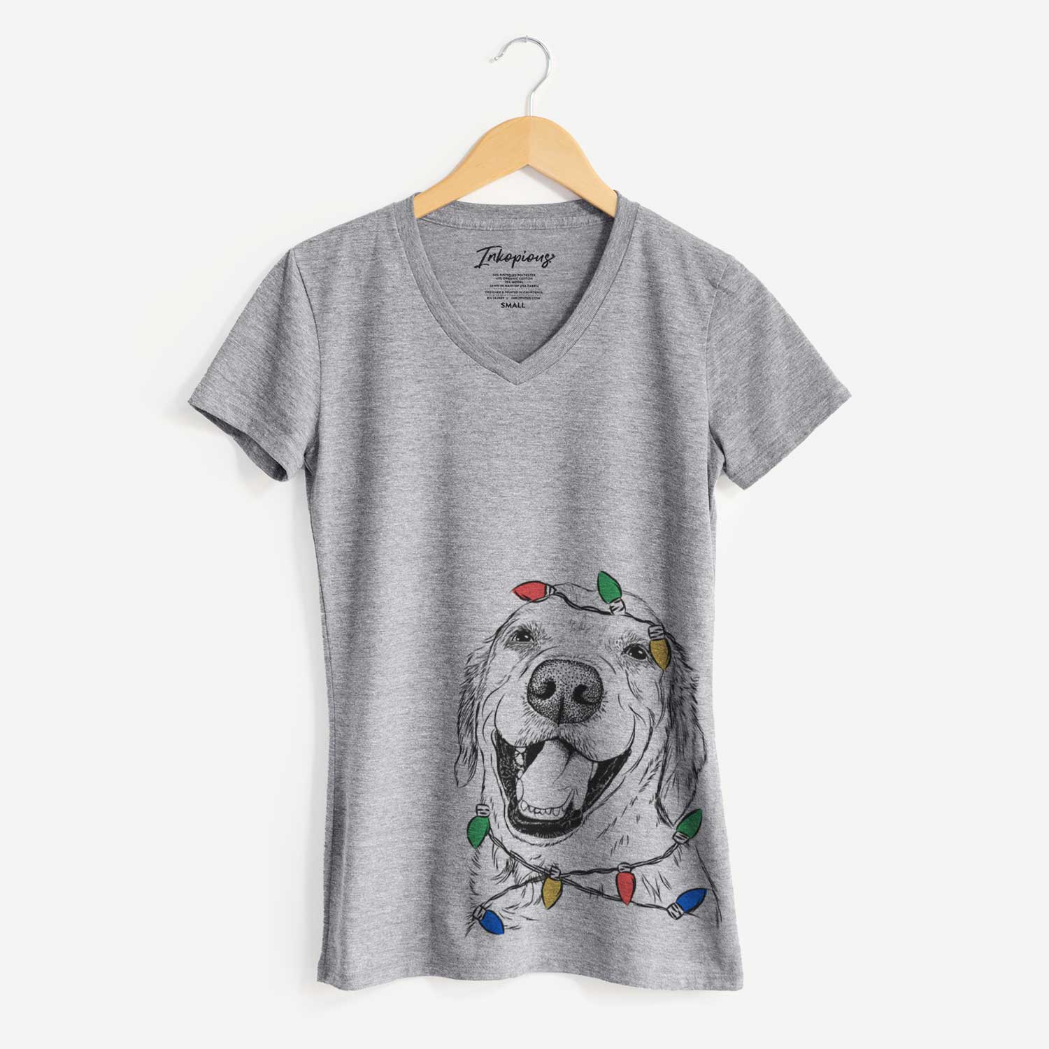 Christmas Lights Spanky the Golden Retriever - Women's V-neck Shirt