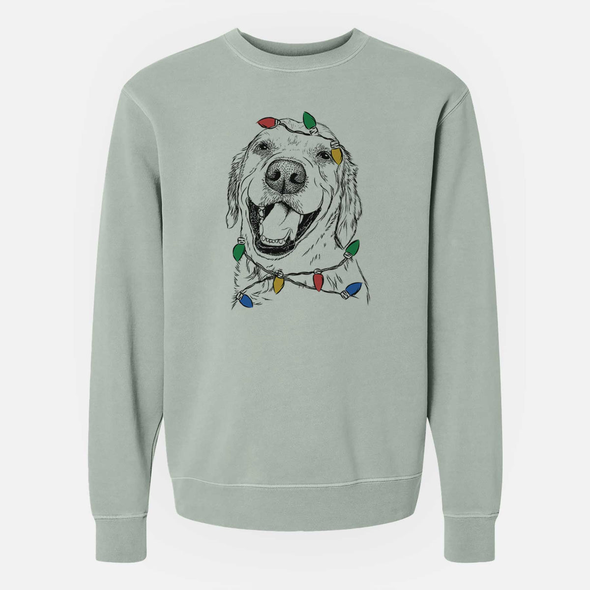 Christmas Lights Spanky the Golden Retriever - Unisex Pigment Dyed Crew Sweatshirt