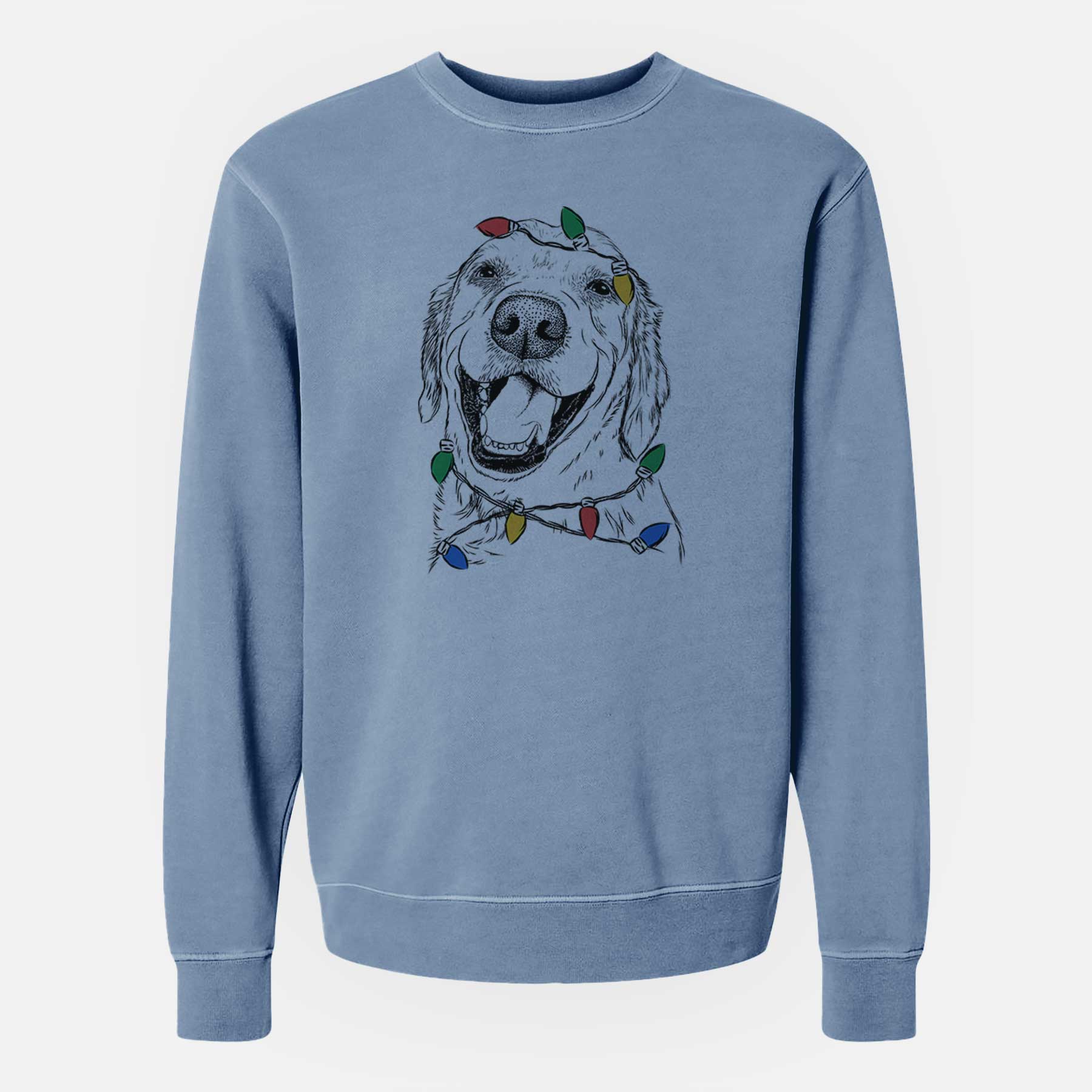 Christmas Lights Spanky the Golden Retriever - Unisex Pigment Dyed Crew Sweatshirt