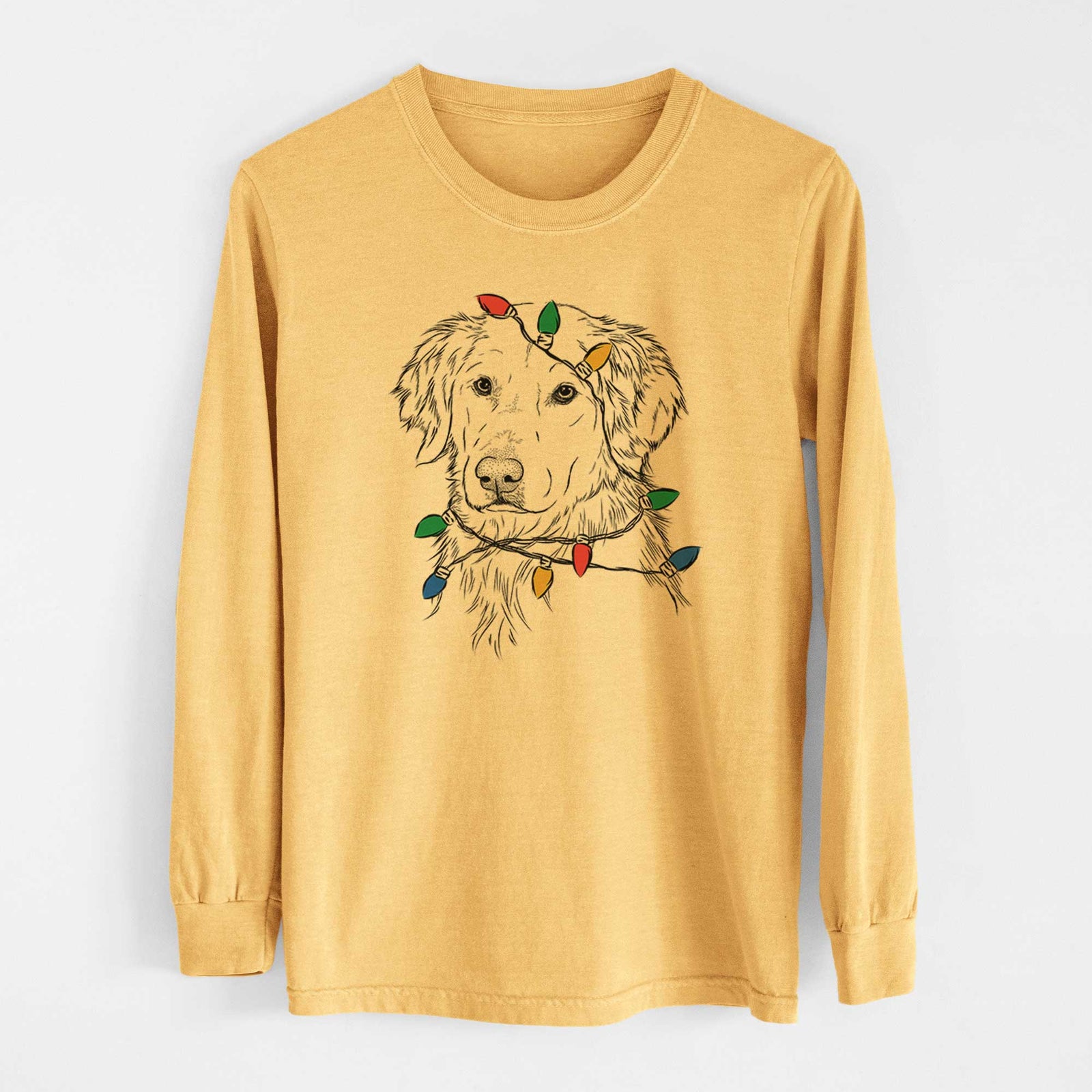 Christmas Lights Spencer the Golden Retriever - Heavyweight 100% Cotton Long Sleeve