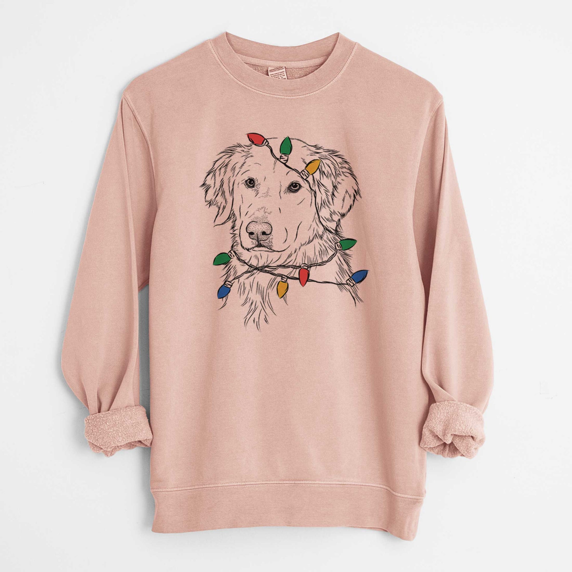 Christmas Lights Spencer the Golden Retriever - Unisex Pigment Dyed Crew Sweatshirt