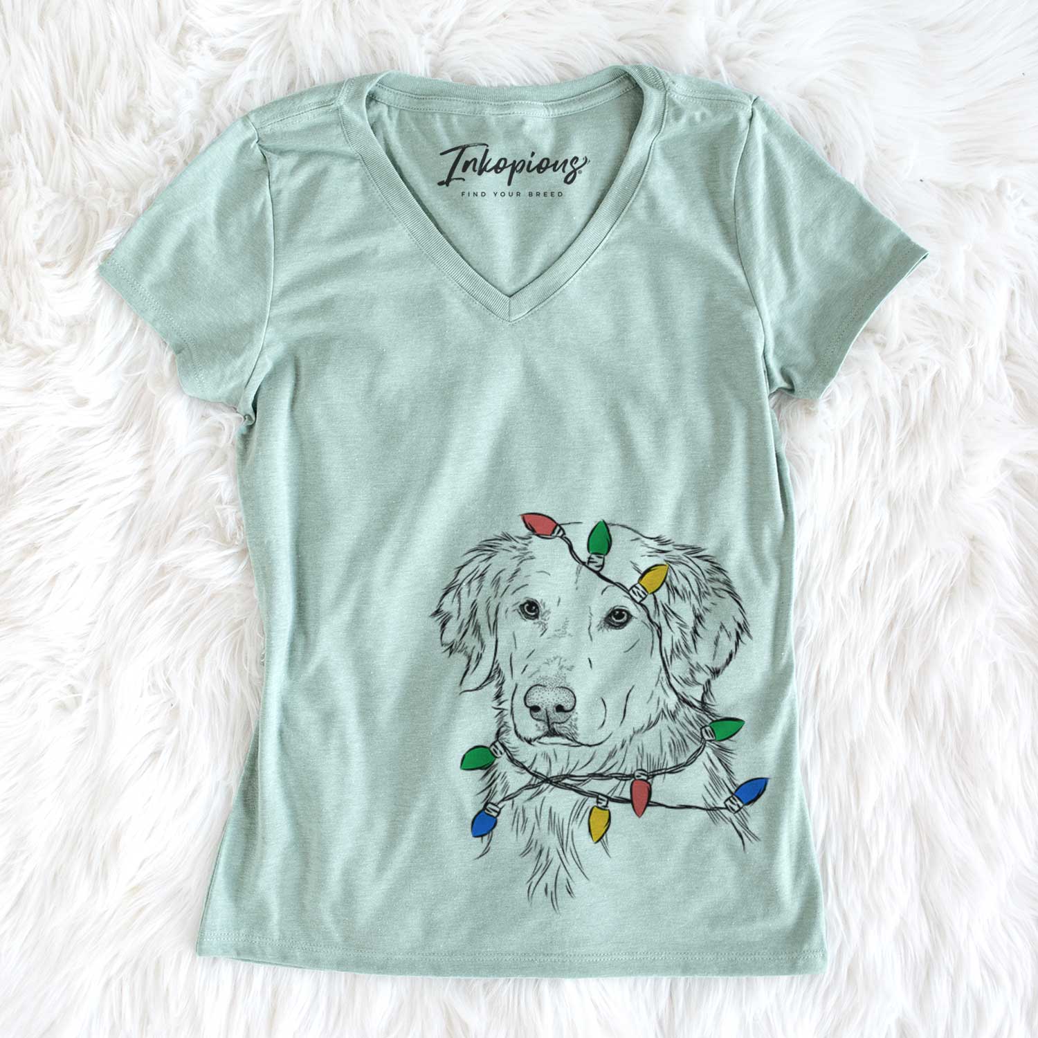 Christmas Lights Spencer the Golden Retriever - Women's V-neck Shirt