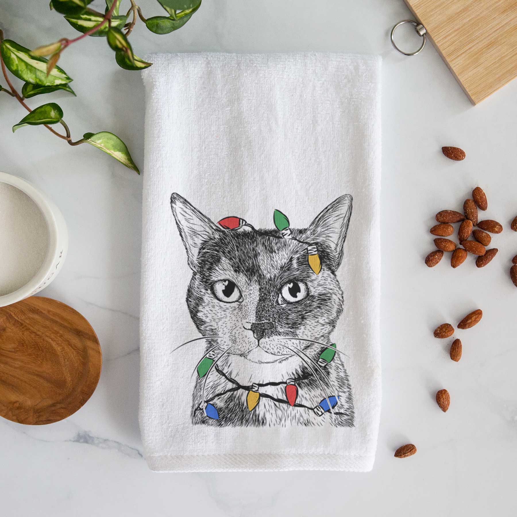 Spooky Kitty the Tortoiseshell Cat Decorative Hand Towel