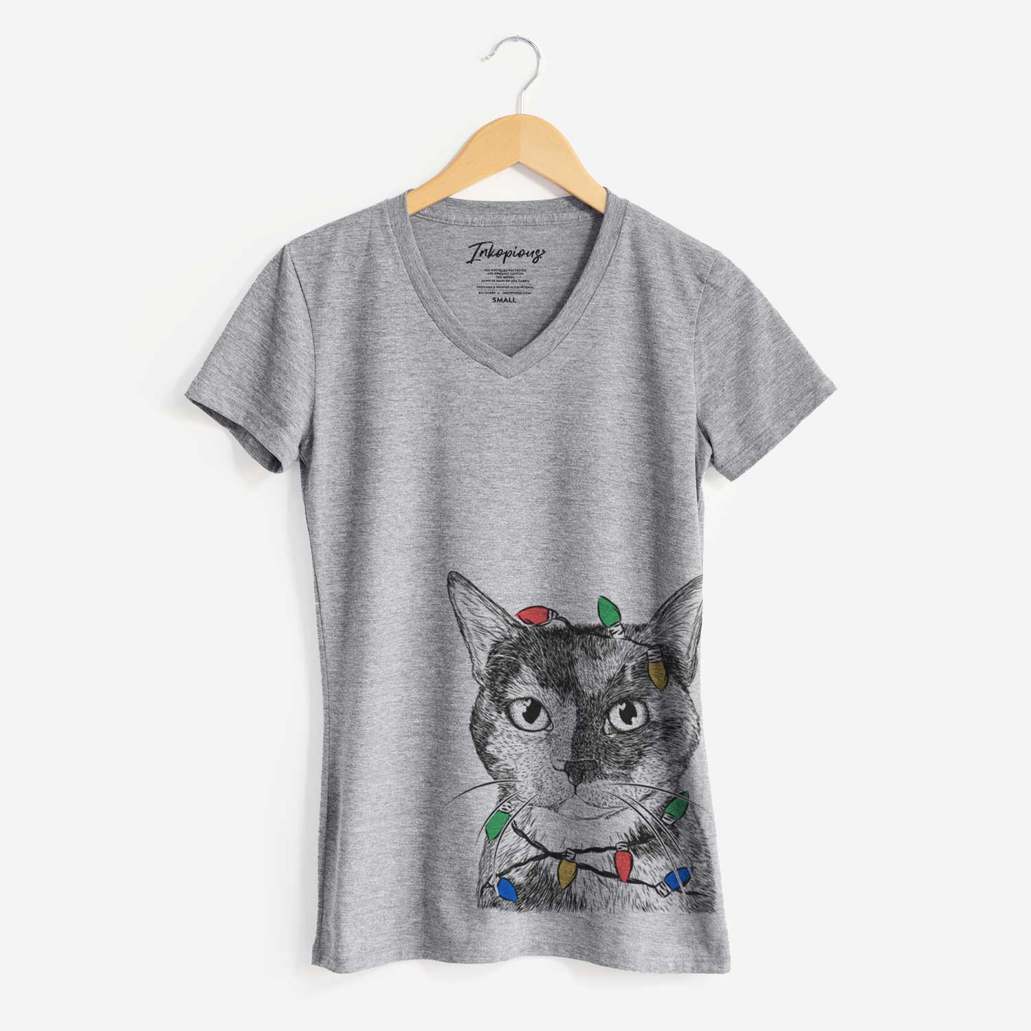 Christmas Lights Spooky Kitty the Tortoiseshell Cat - Women's V-neck Shirt