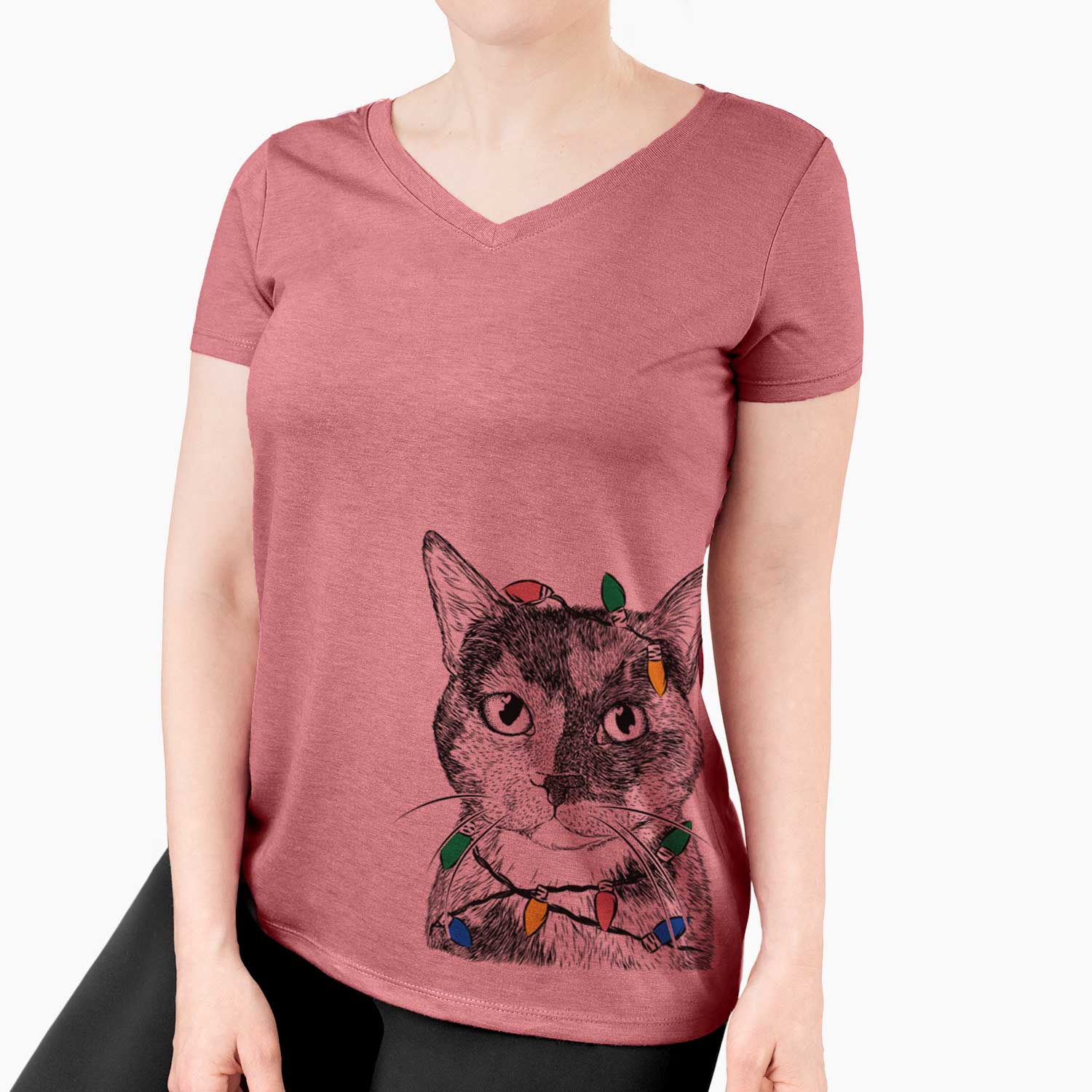 Christmas Lights Spooky Kitty the Tortoiseshell Cat - Women's V-neck Shirt
