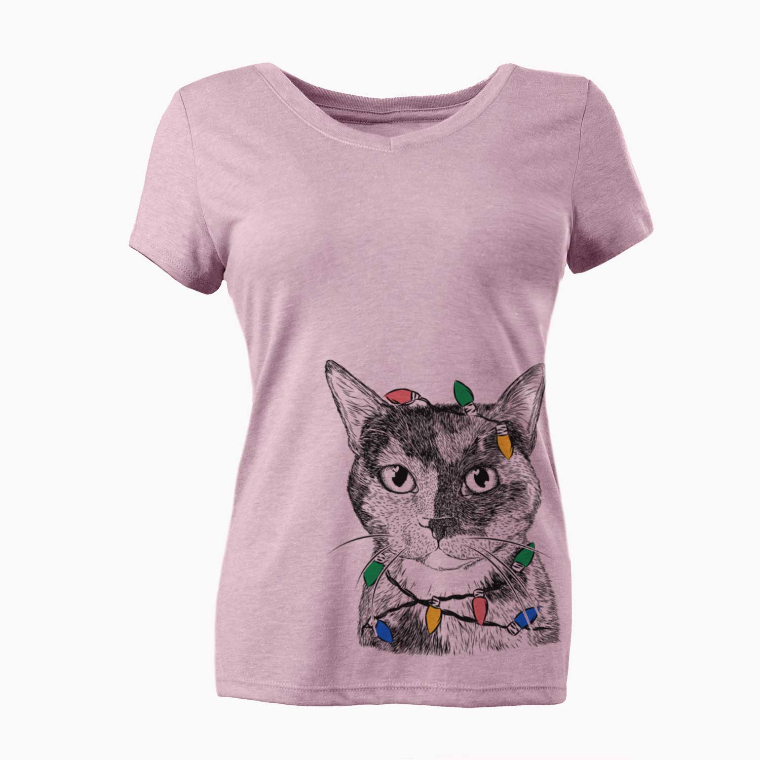 Christmas Lights Spooky Kitty the Tortoiseshell Cat - Women's V-neck Shirt