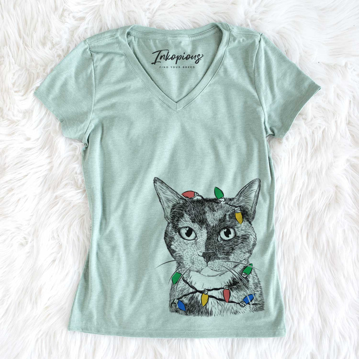 Christmas Lights Spooky Kitty the Tortoiseshell Cat - Women&#39;s V-neck Shirt