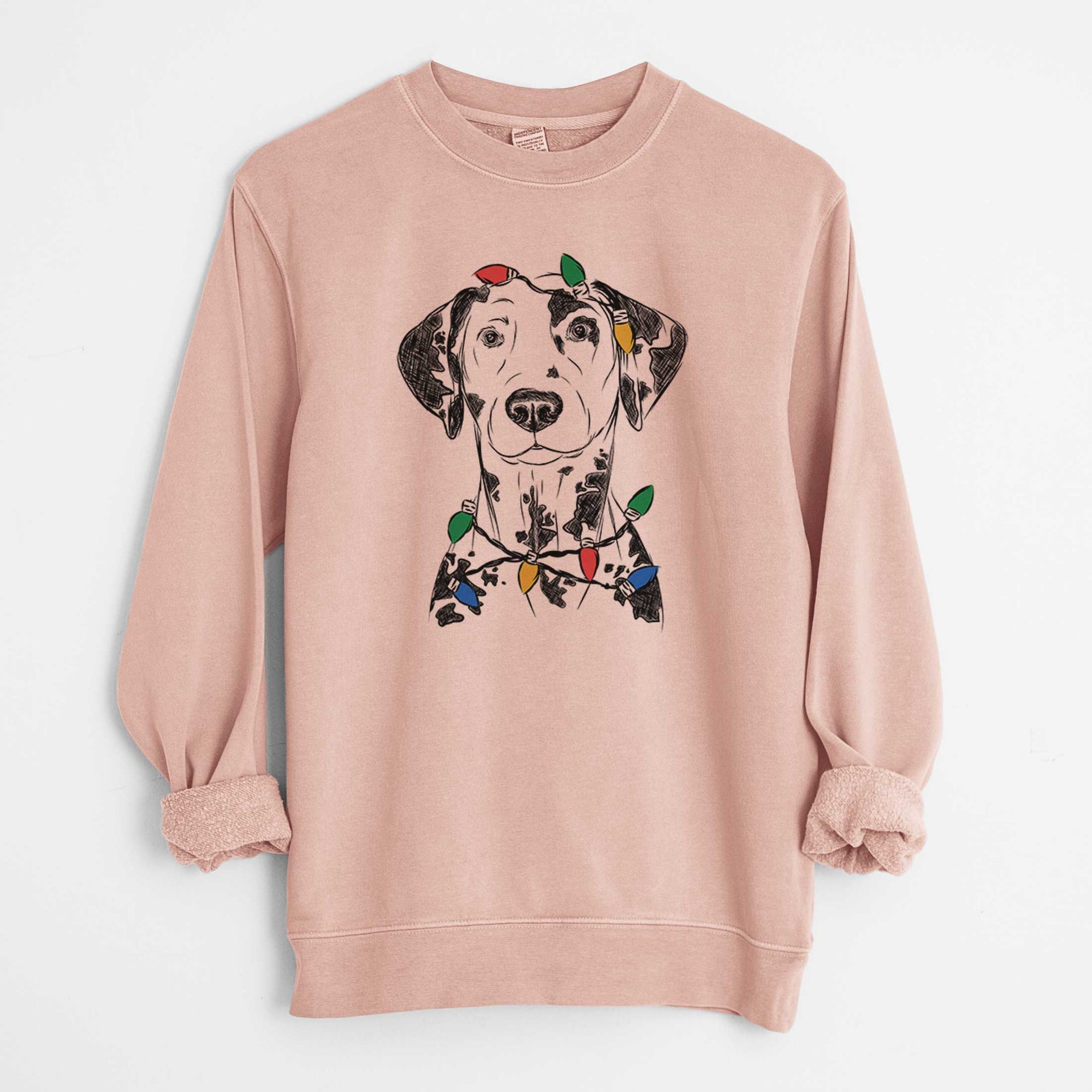 Christmas Lights Spot the Dalmatian - Unisex Pigment Dyed Crew Sweatshirt