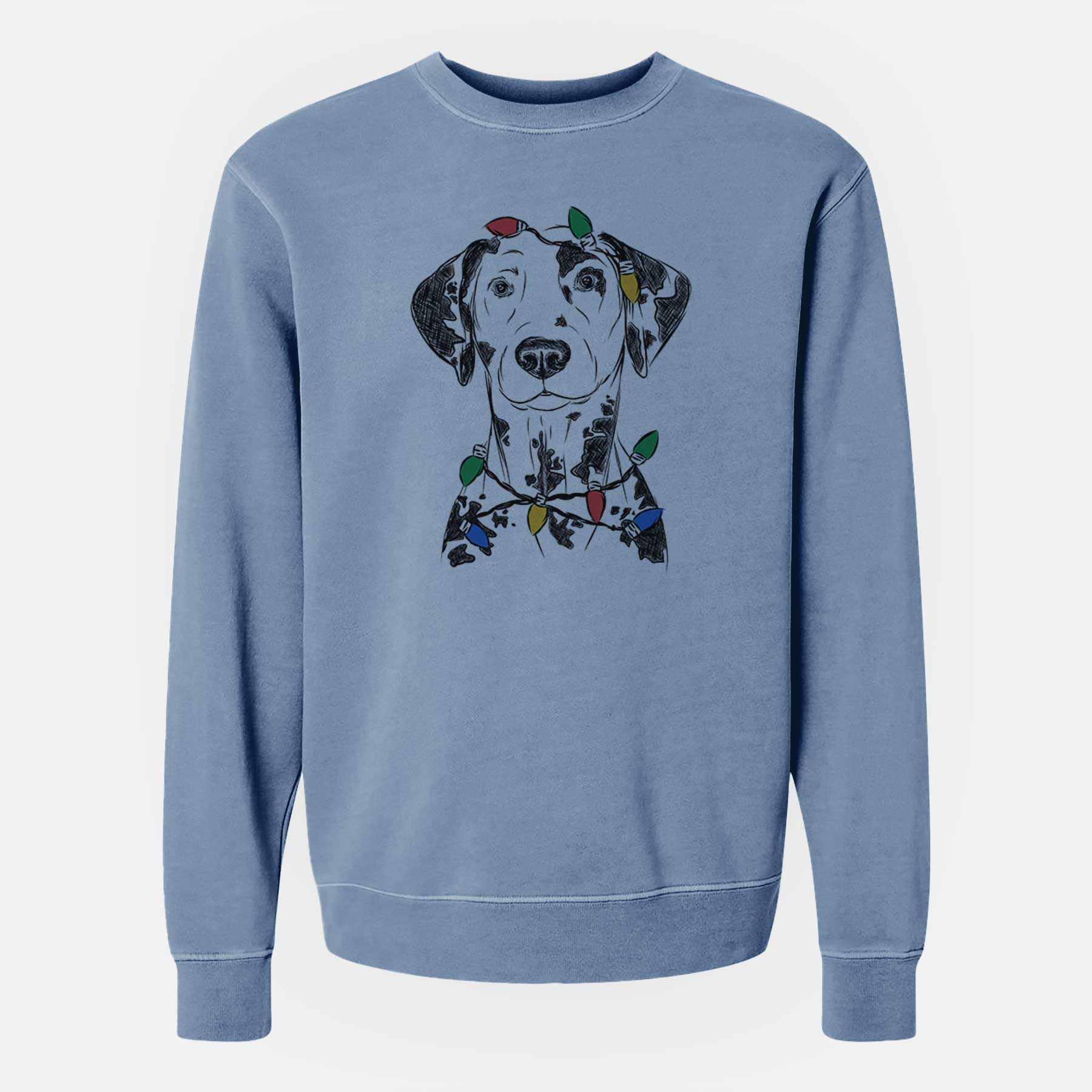 Christmas Lights Spot the Dalmatian - Unisex Pigment Dyed Crew Sweatshirt