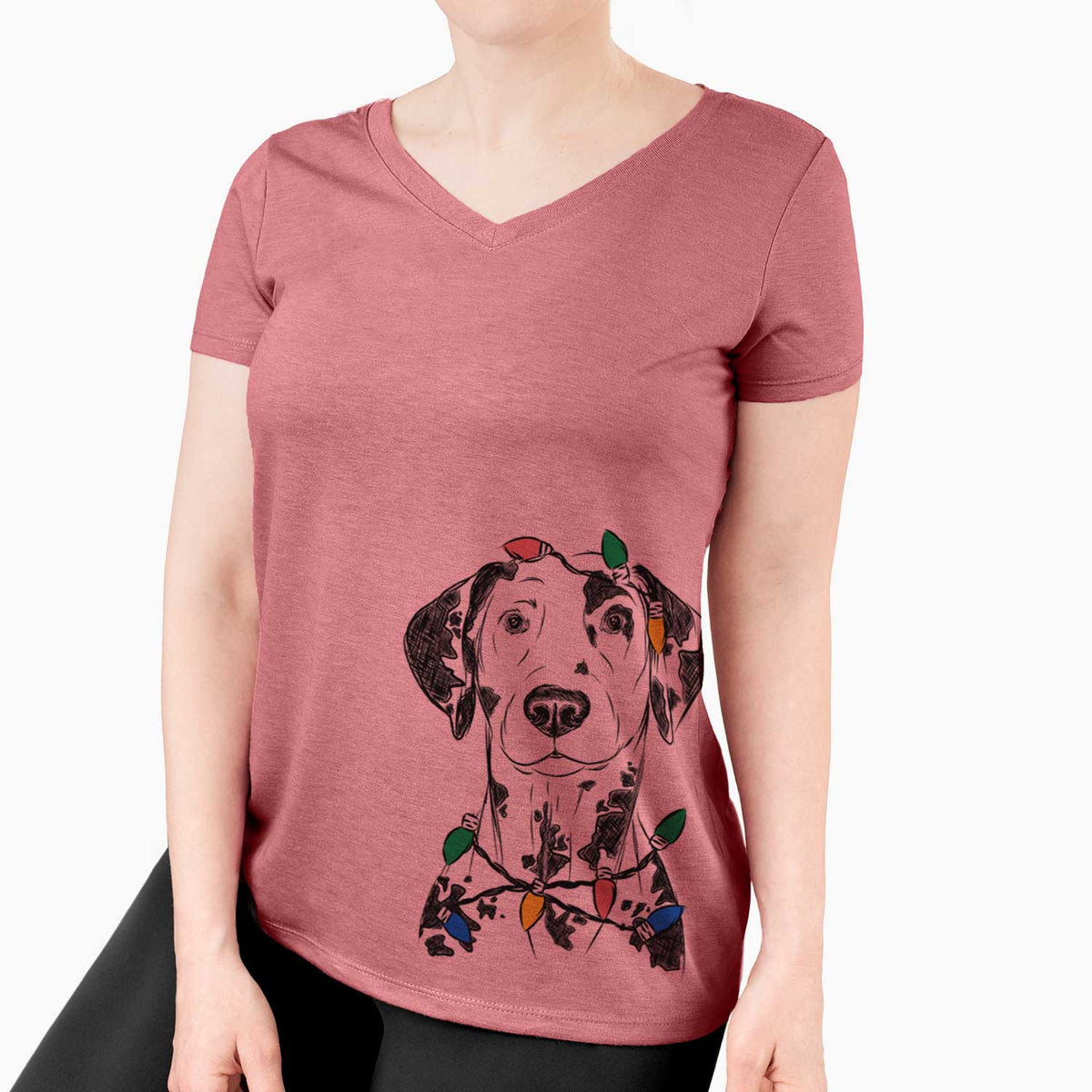 Christmas Lights Spot the Dalmatian - Women's V-neck Shirt