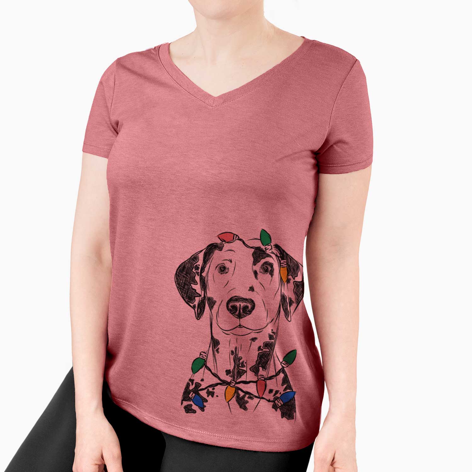 Christmas Lights Spot the Dalmatian - Women's V-neck Shirt