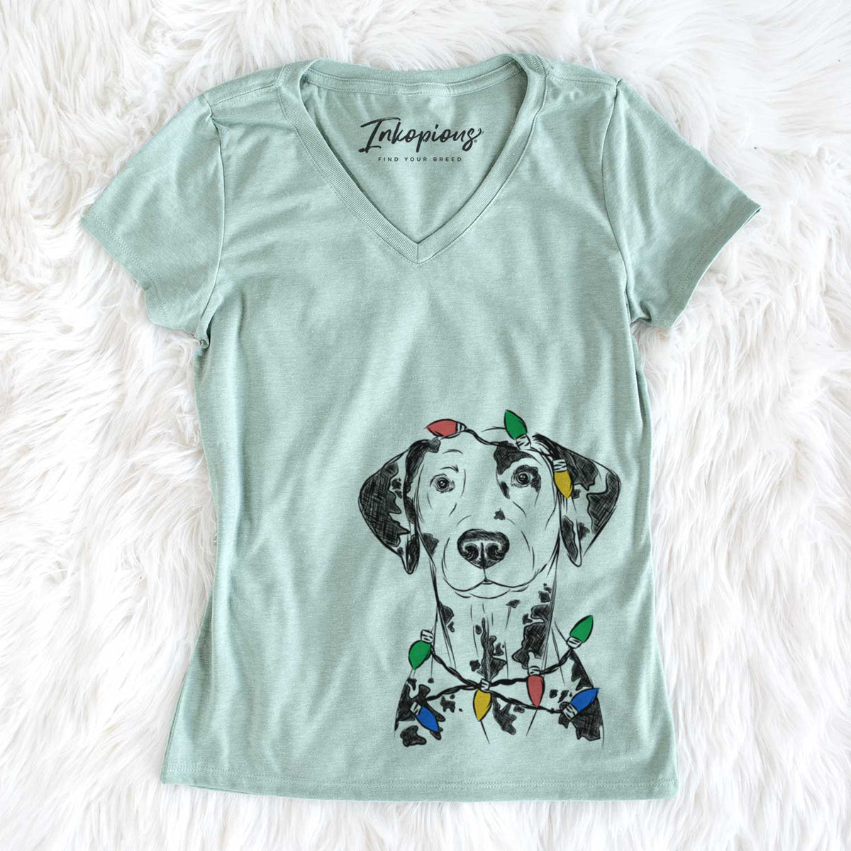 Christmas Lights Spot the Dalmatian - Women&#39;s V-neck Shirt