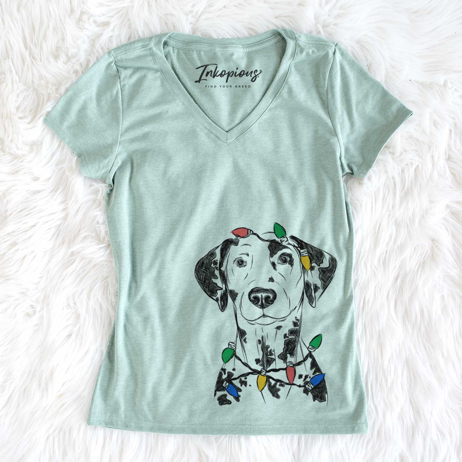 Christmas Lights Spot the Dalmatian - Women's V-neck Shirt