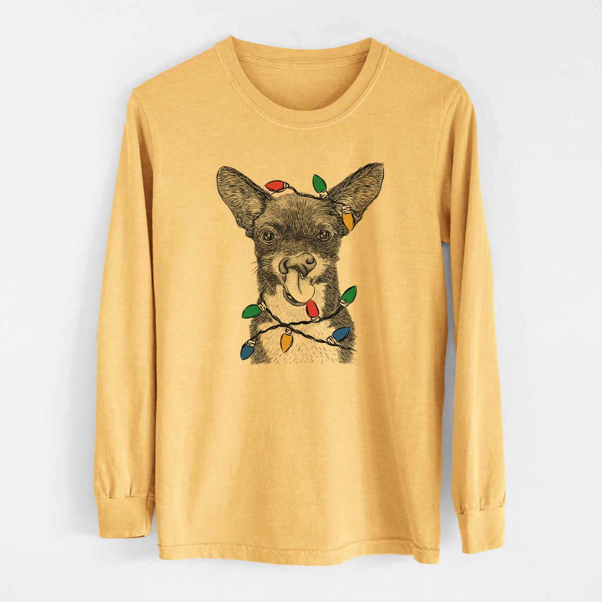 Christmas Lights Sprout the Chihuahua Mix - Heavyweight 100% Cotton Long Sleeve