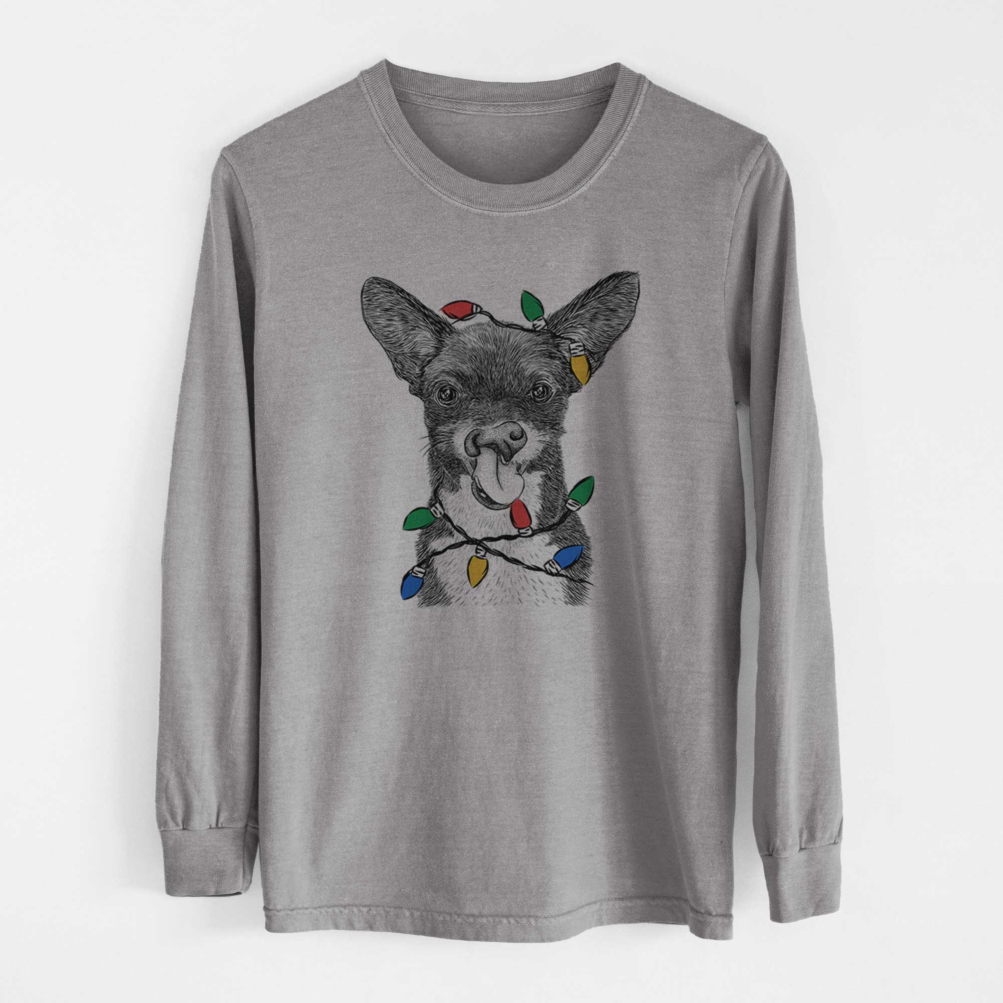 Christmas Lights Sprout the Chihuahua Mix - Heavyweight 100% Cotton Long Sleeve