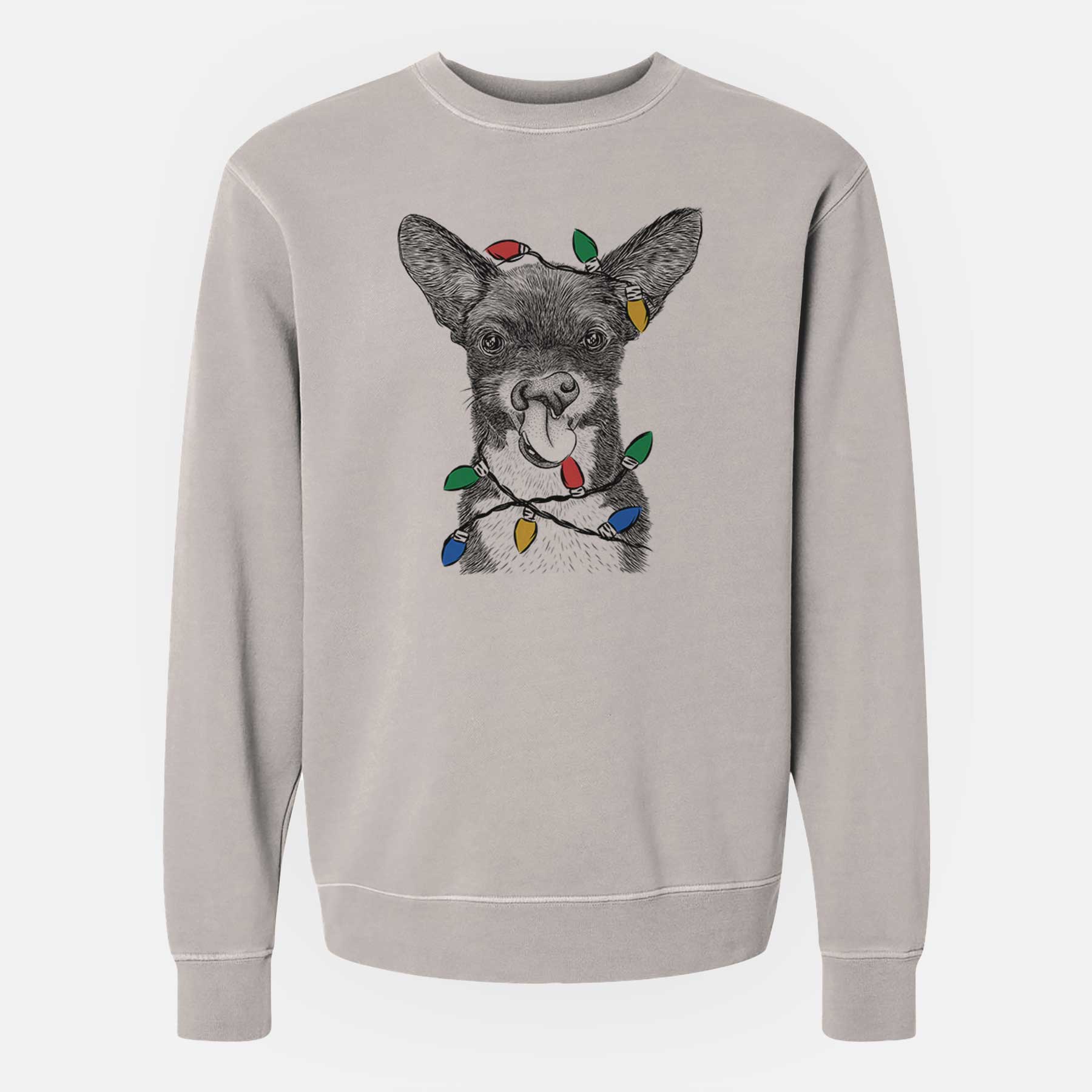 Christmas Lights Sprout the Chihuahua Mix - Unisex Pigment Dyed Crew Sweatshirt