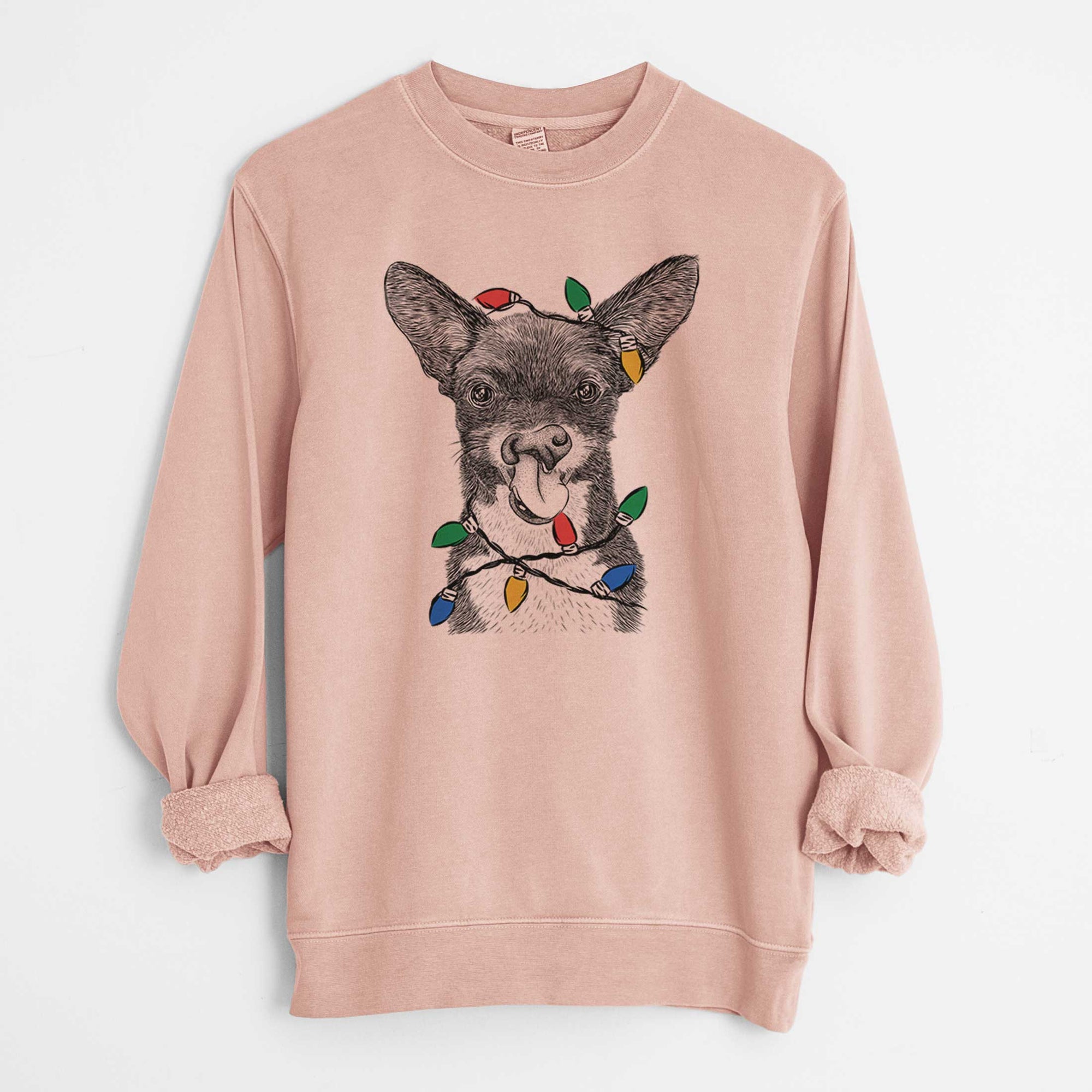 Christmas Lights Sprout the Chihuahua Mix - Unisex Pigment Dyed Crew Sweatshirt