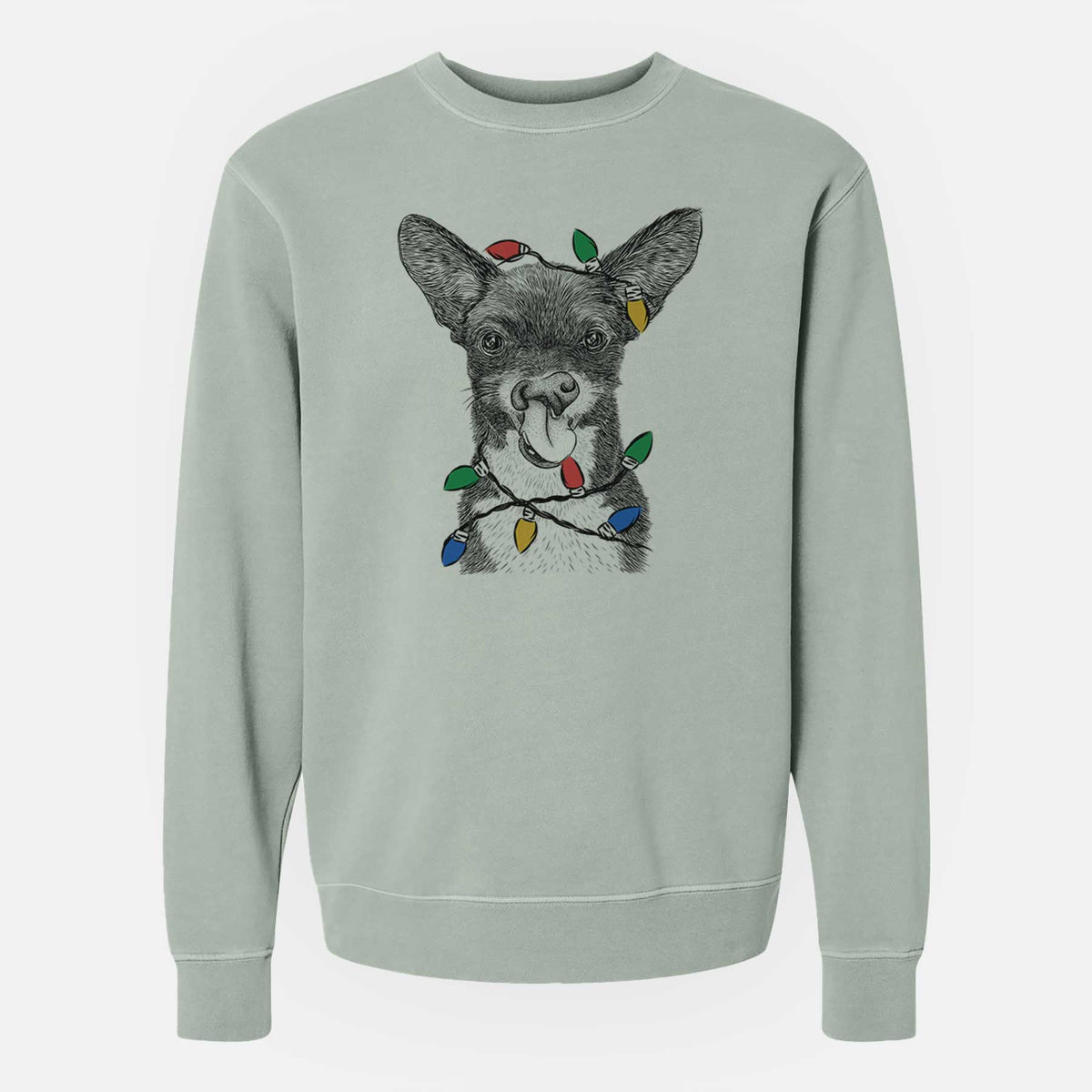 Christmas Lights Sprout the Chihuahua Mix - Unisex Pigment Dyed Crew Sweatshirt