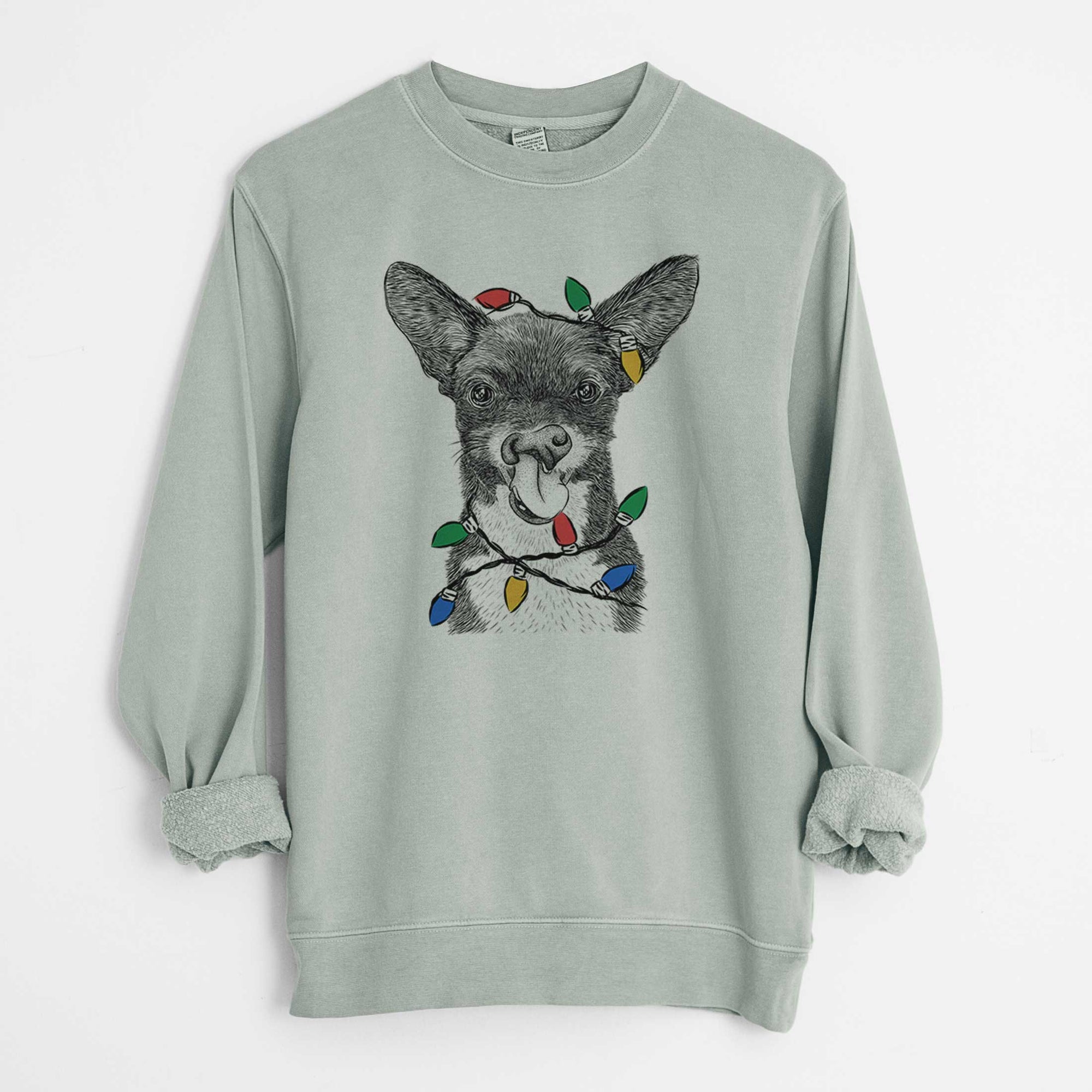 Christmas Lights Sprout the Chihuahua Mix - Unisex Pigment Dyed Crew Sweatshirt