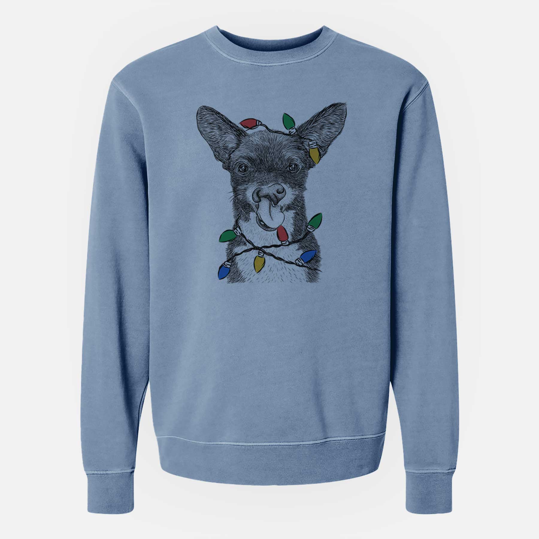 Christmas Lights Sprout the Chihuahua Mix - Unisex Pigment Dyed Crew Sweatshirt