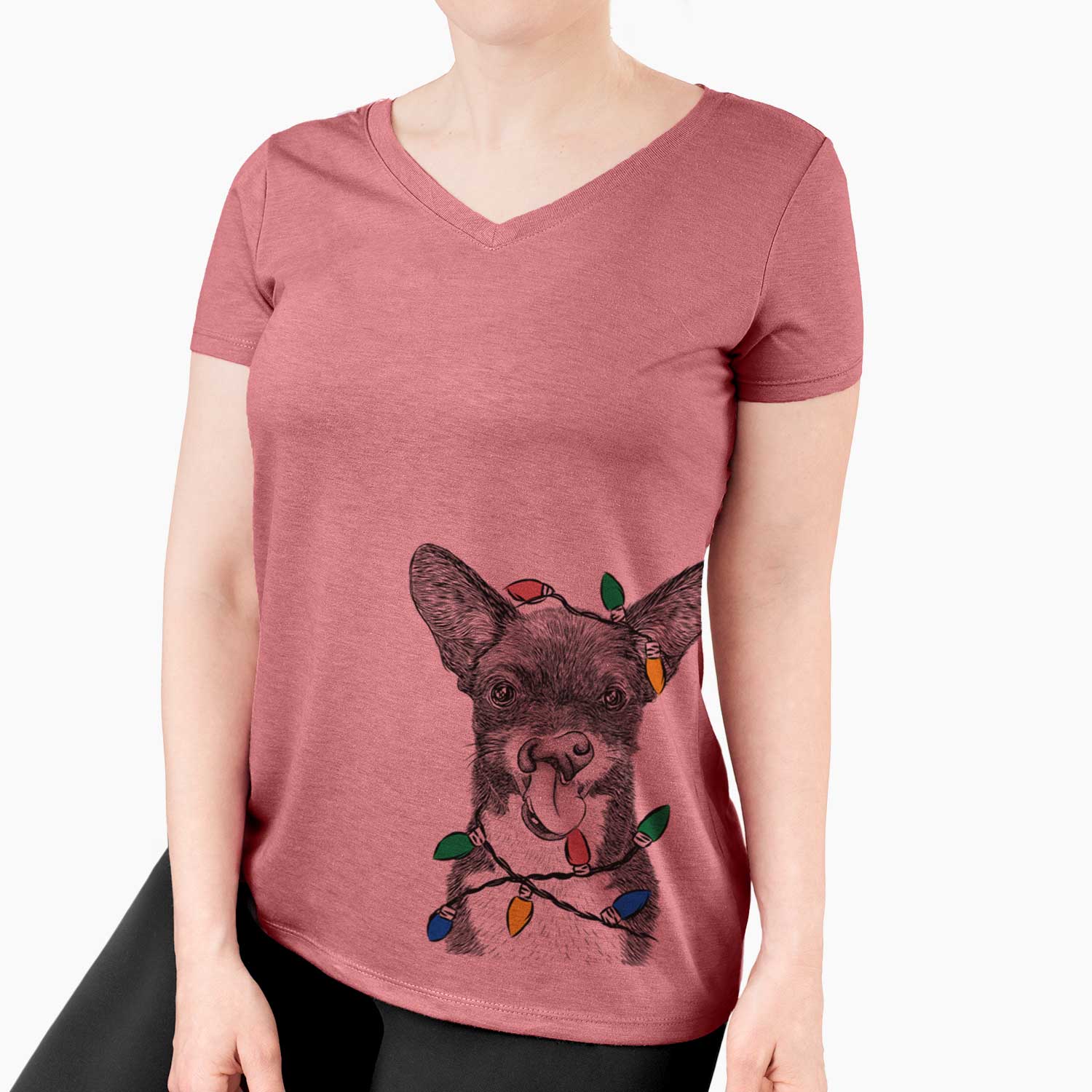 Christmas Lights Sprout the Chihuahua Mix - Women's V-neck Shirt