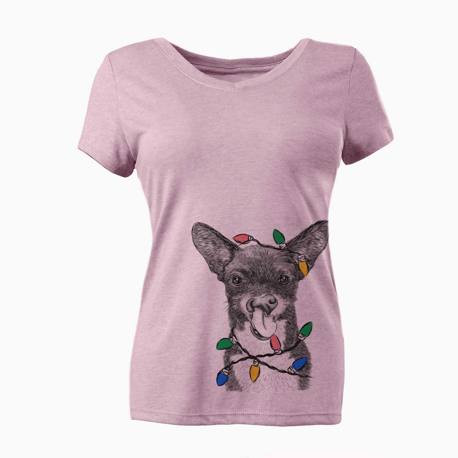 Christmas Lights Sprout the Chihuahua Mix - Women's V-neck Shirt