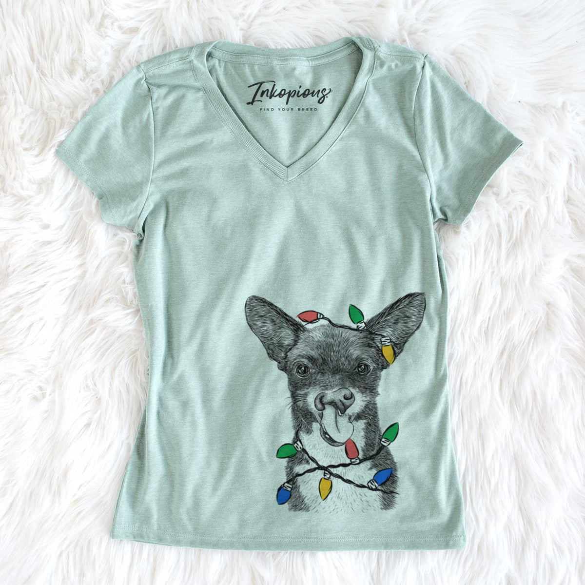 Christmas Lights Sprout the Chihuahua Mix - Women&#39;s V-neck Shirt