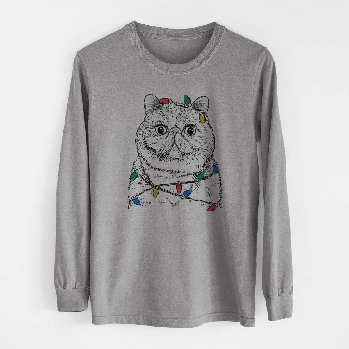 Christmas Lights Squish the Exotic Shorthair Cat - Heavyweight 100% Cotton Long Sleeve