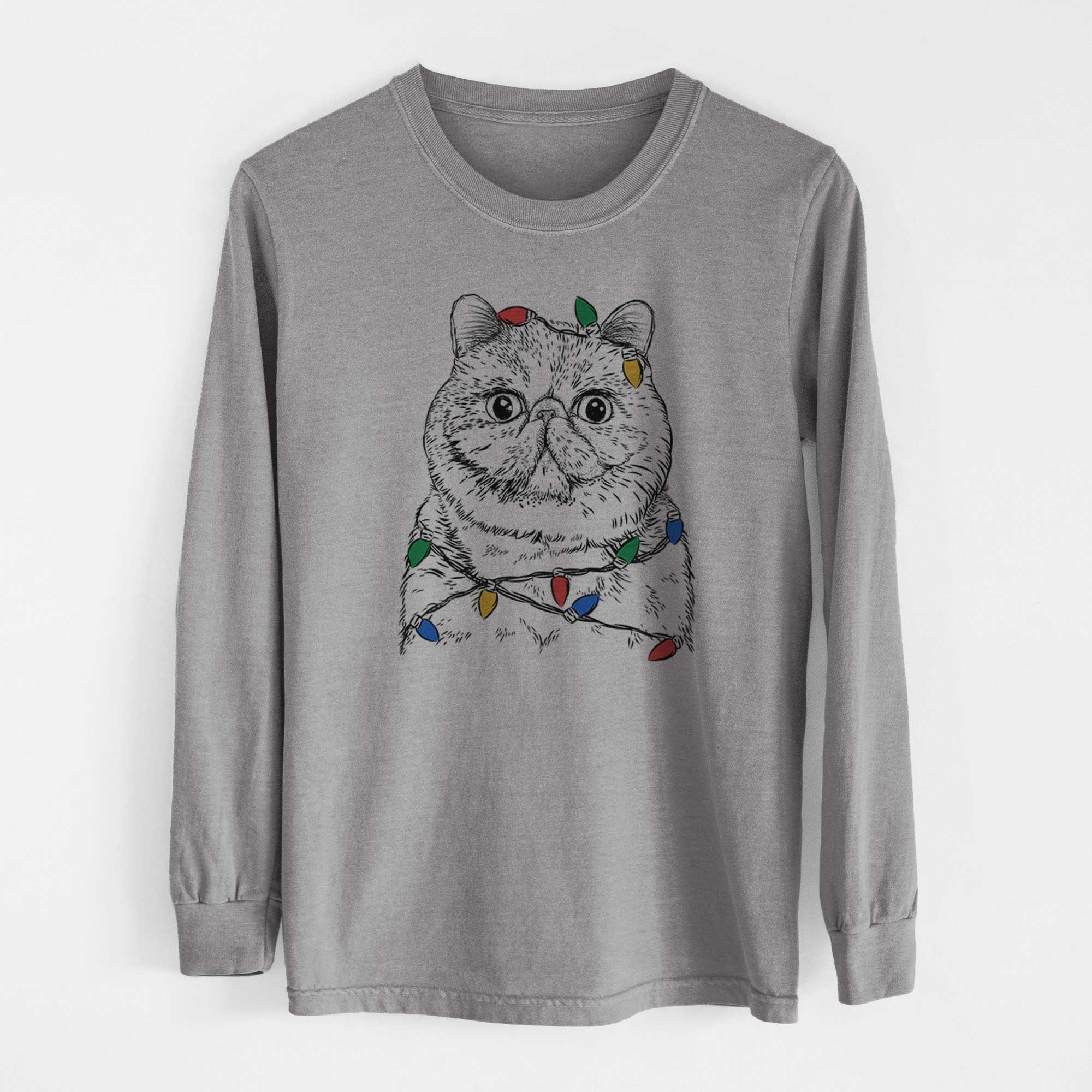 Christmas Lights Squish the Exotic Shorthair Cat - Heavyweight 100% Cotton Long Sleeve