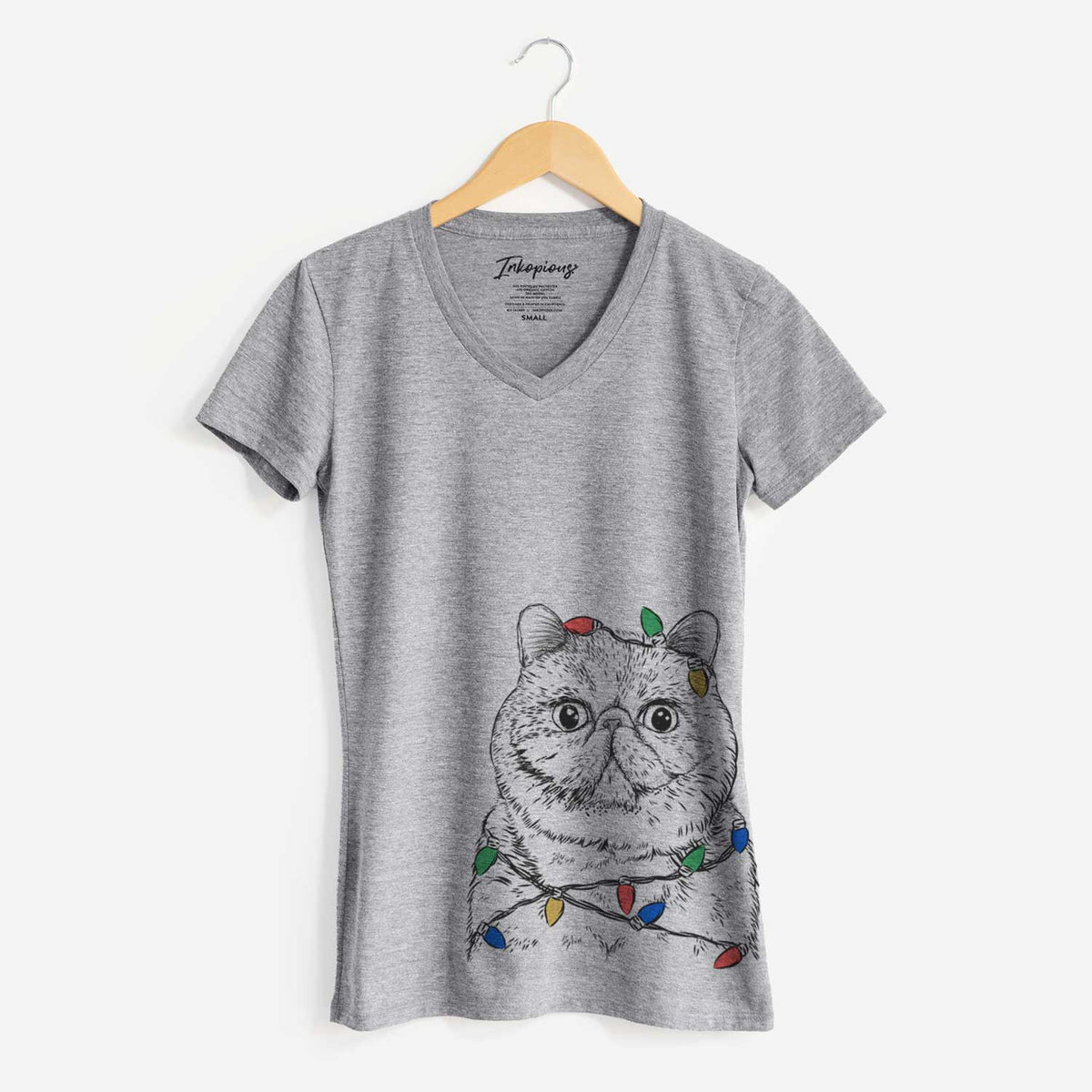 Christmas Lights Squish the Exotic Shorthair Cat - Women's V-neck Shirt