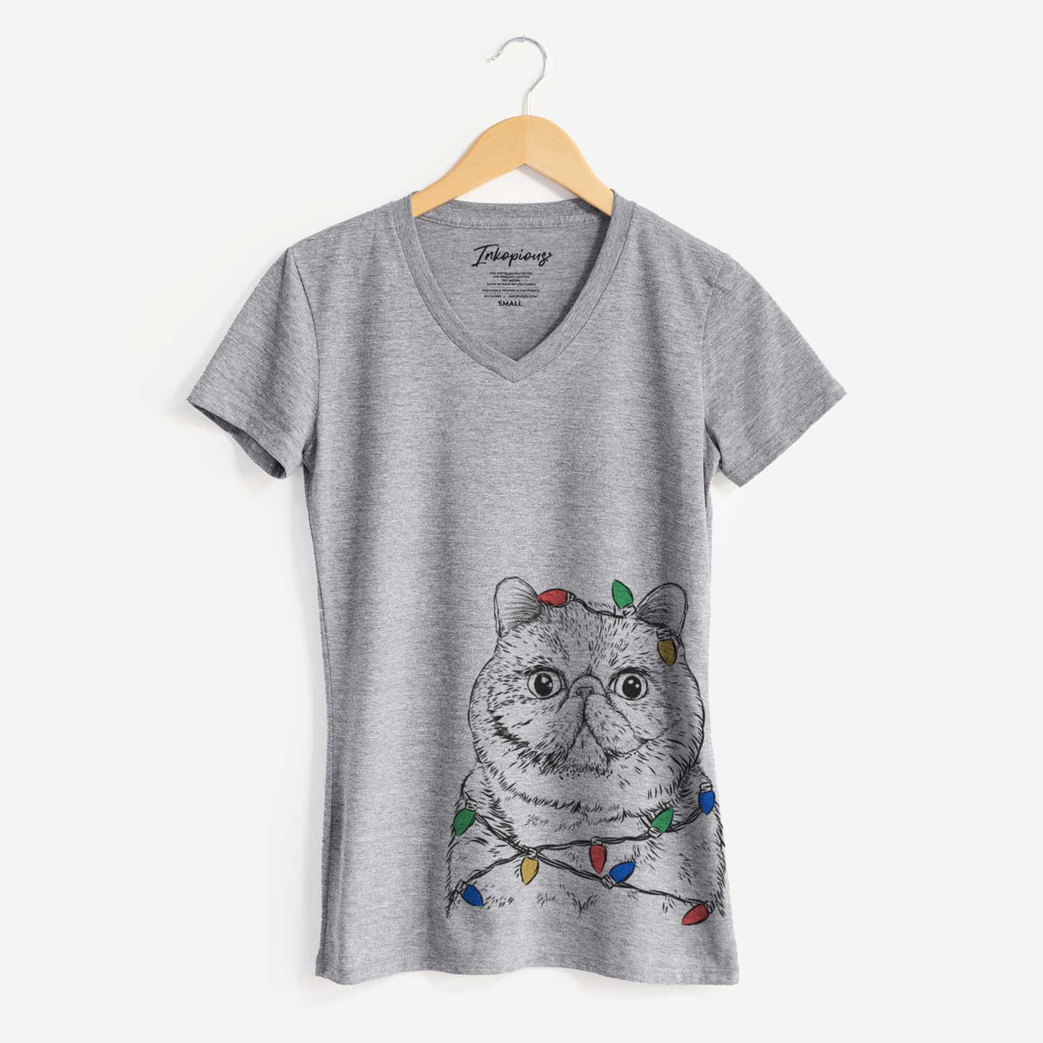 Christmas Lights Squish the Exotic Shorthair Cat - Women's V-neck Shirt