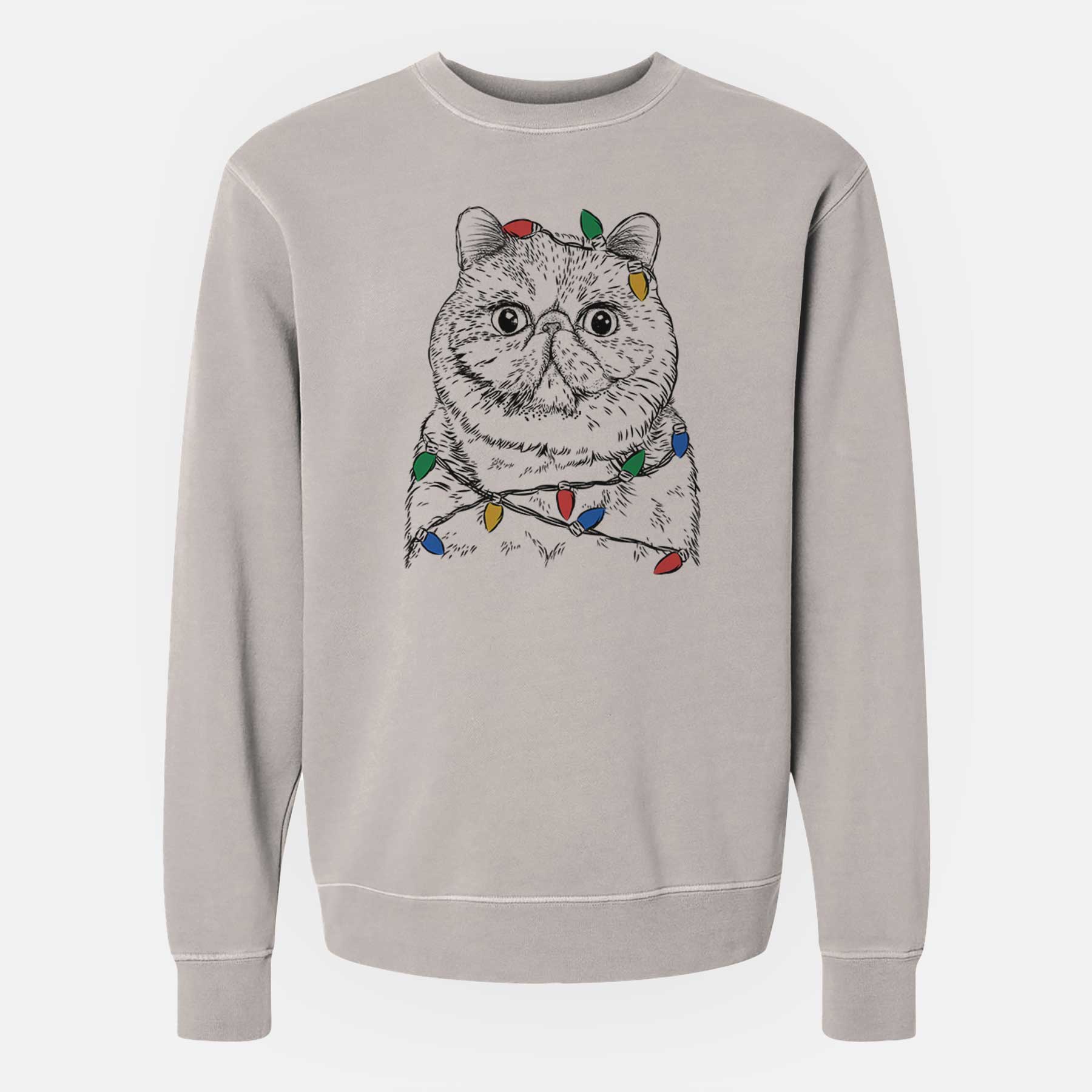 Christmas Lights Squish the Exotic Shorthair Cat - Unisex Pigment Dyed Crew Sweatshirt