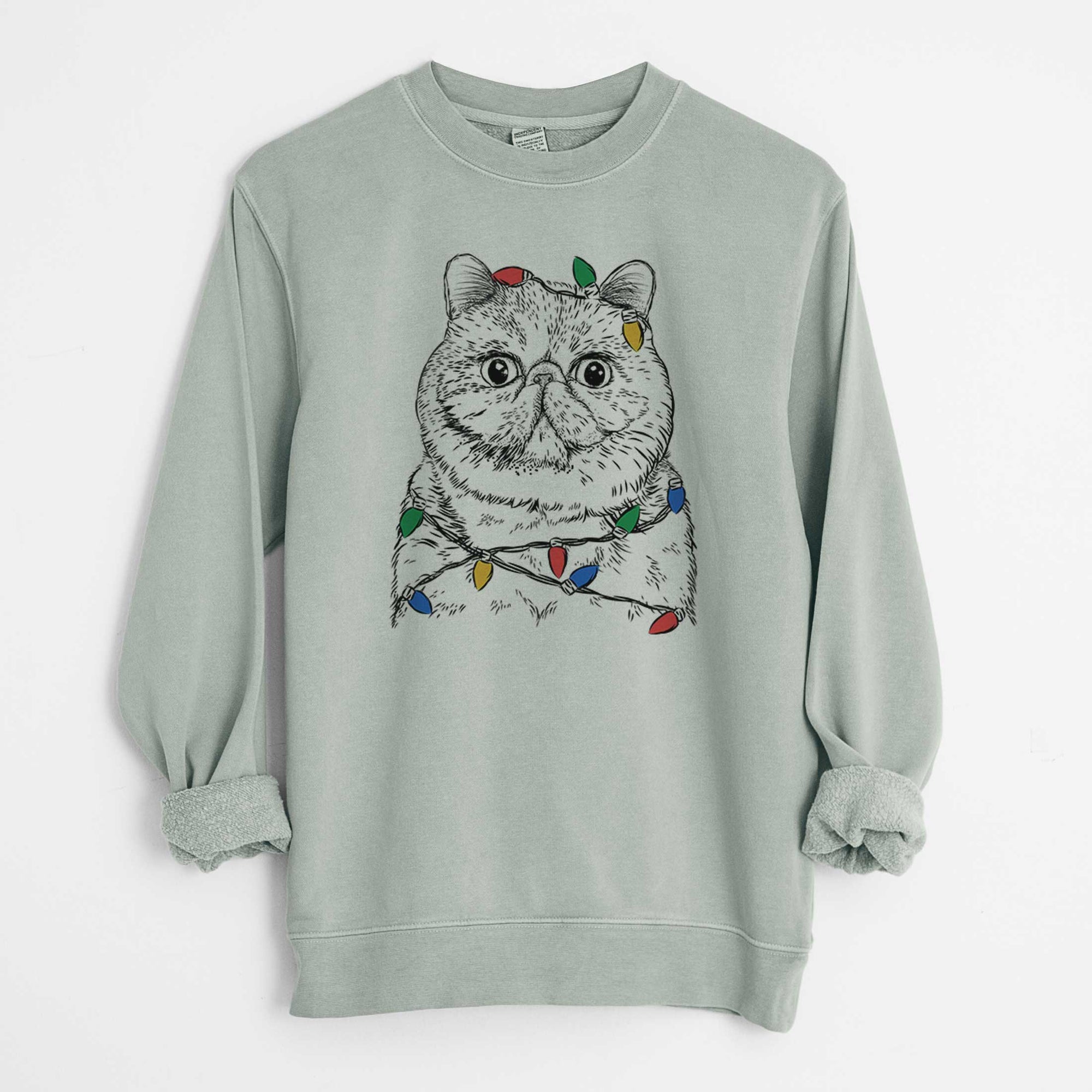 Christmas Lights Squish the Exotic Shorthair Cat - Unisex Pigment Dyed Crew Sweatshirt