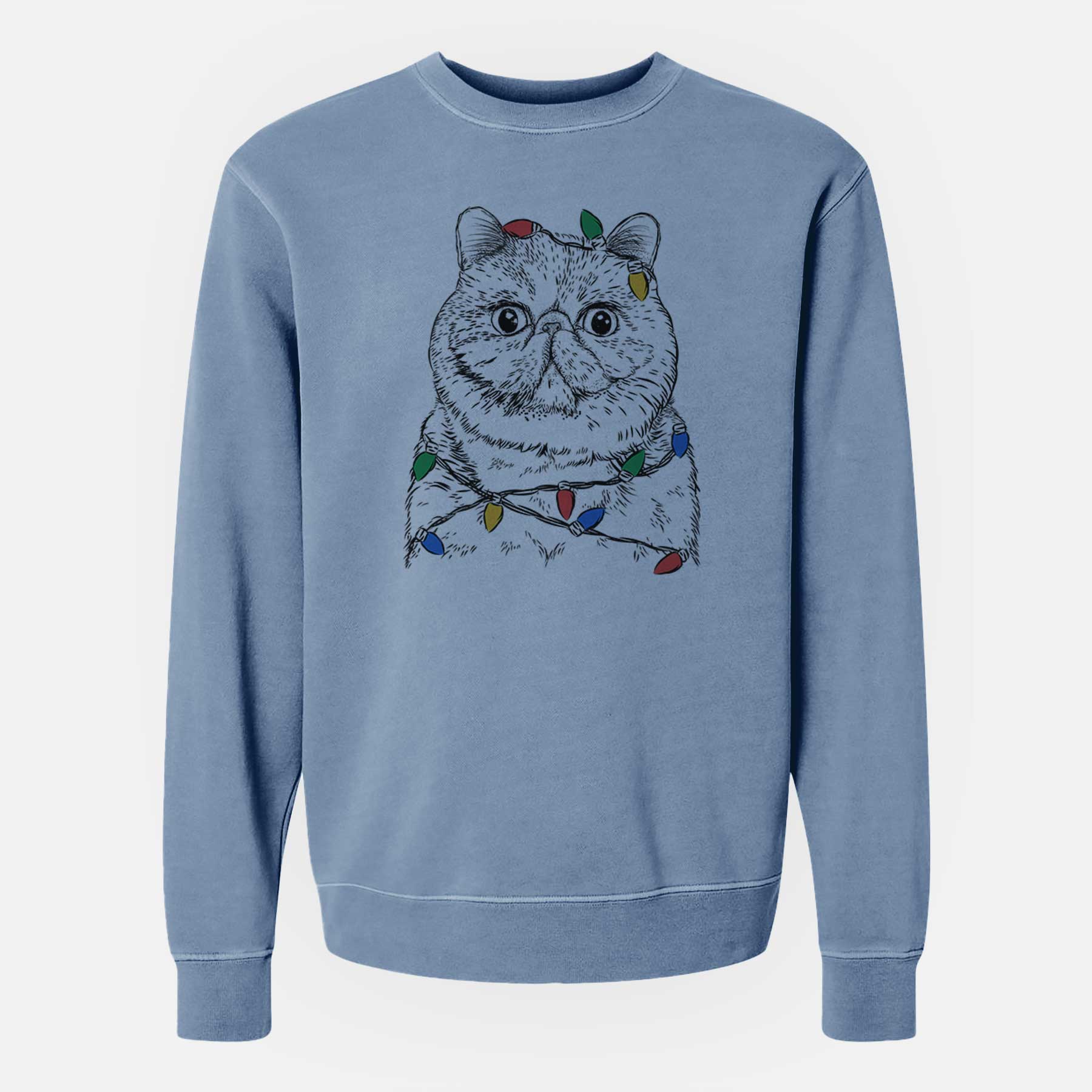 Christmas Lights Squish the Exotic Shorthair Cat - Unisex Pigment Dyed Crew Sweatshirt