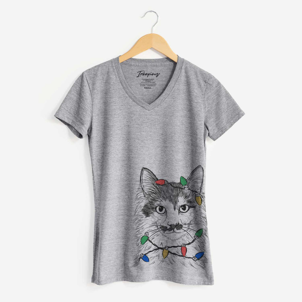 Christmas Lights Stache the Longhaired Mustard Cat - Women's V-neck Shirt