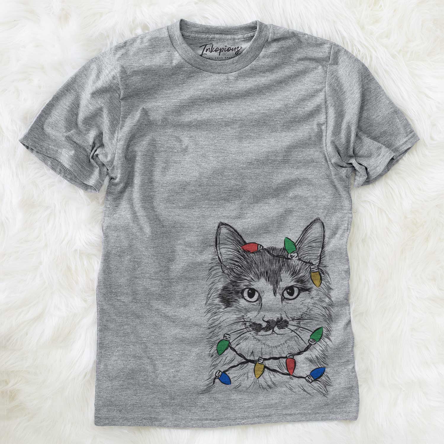 Christmas Lights Stache the Longhaired Mustard Cat - Unisex Crewneck