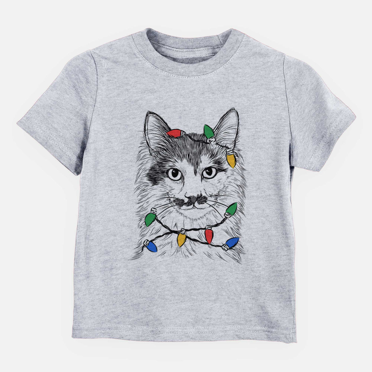 Christmas Lights Stache the Longhaired Mustard Cat - Kids/Youth/Toddler Shirt